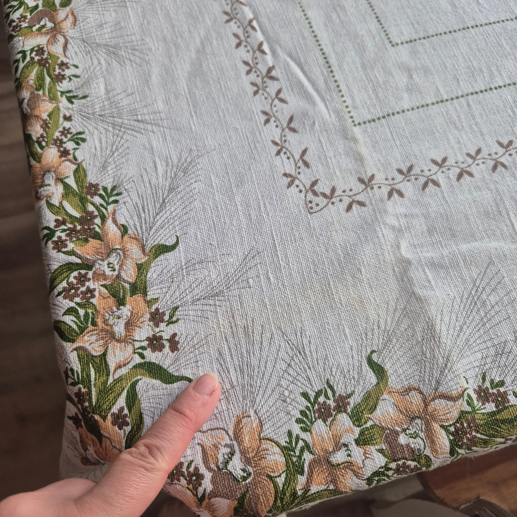 Vintage Leinen Tischdecke gemustert 125x160cm
