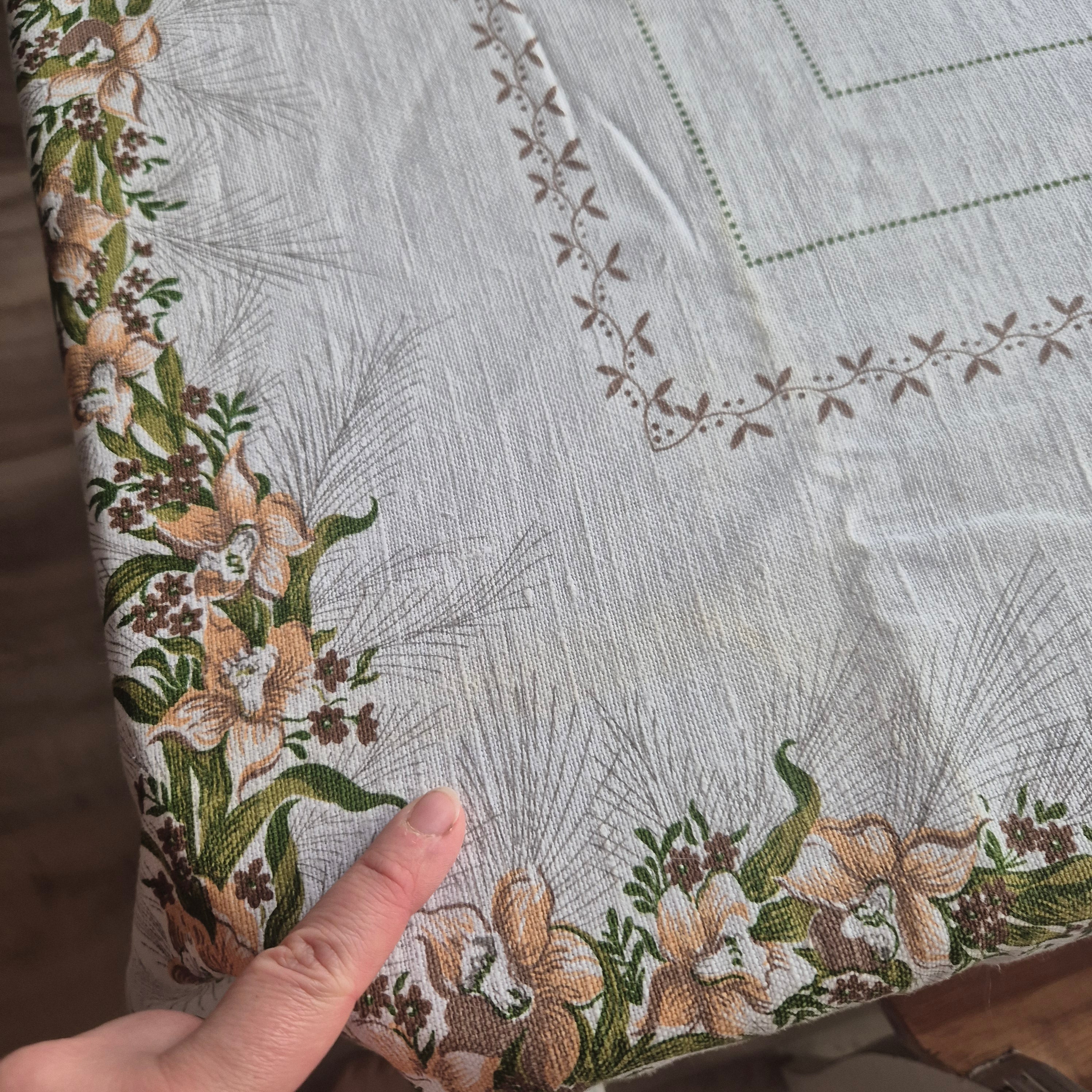 Vintage Leinen Tischdecke gemustert 125x160cm