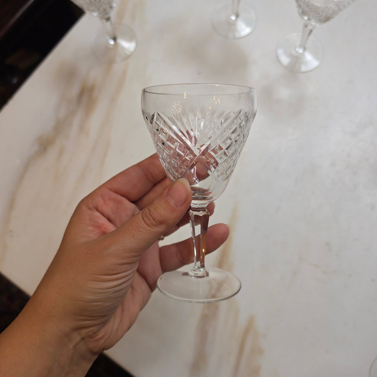 4x Antike Bleikristallgläser mit klassischem Facettenschliff