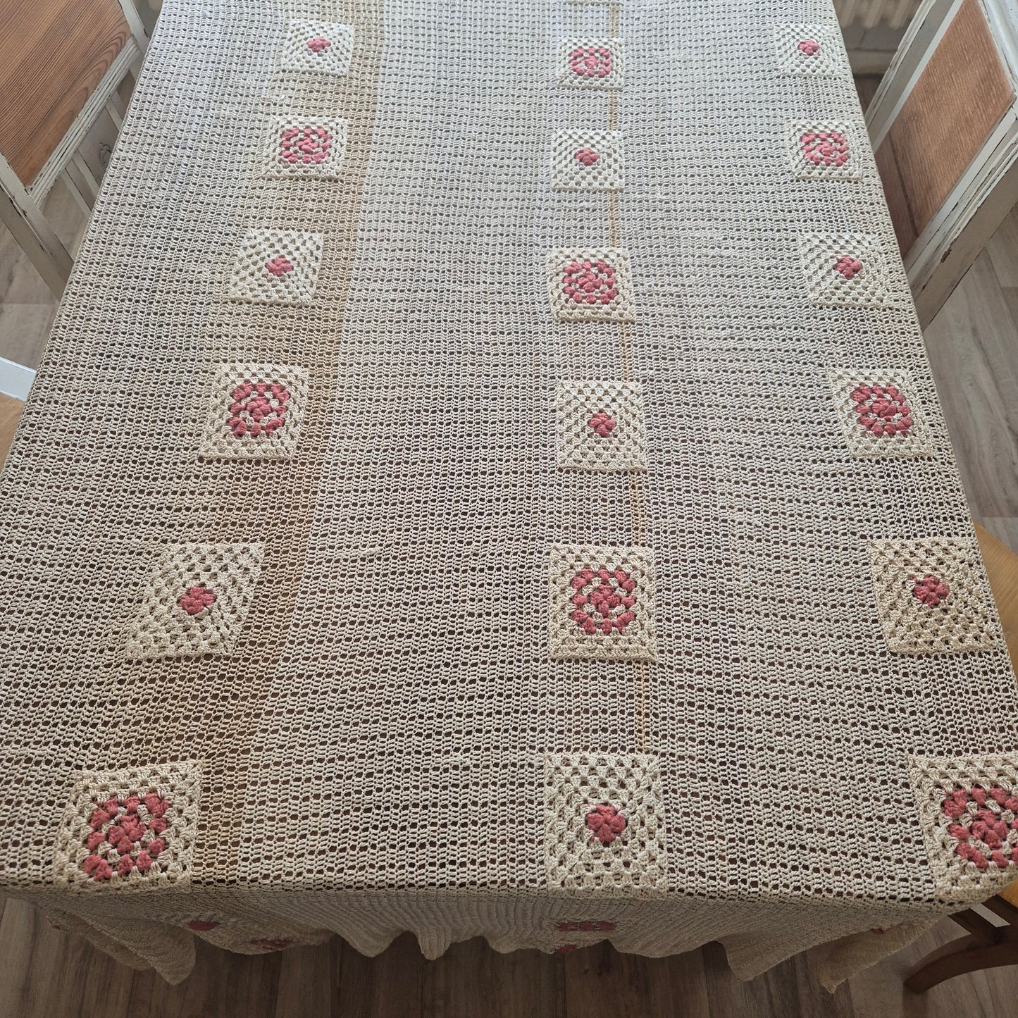 Vintage Häkel Tischdecke Creme beige 140x200cm
