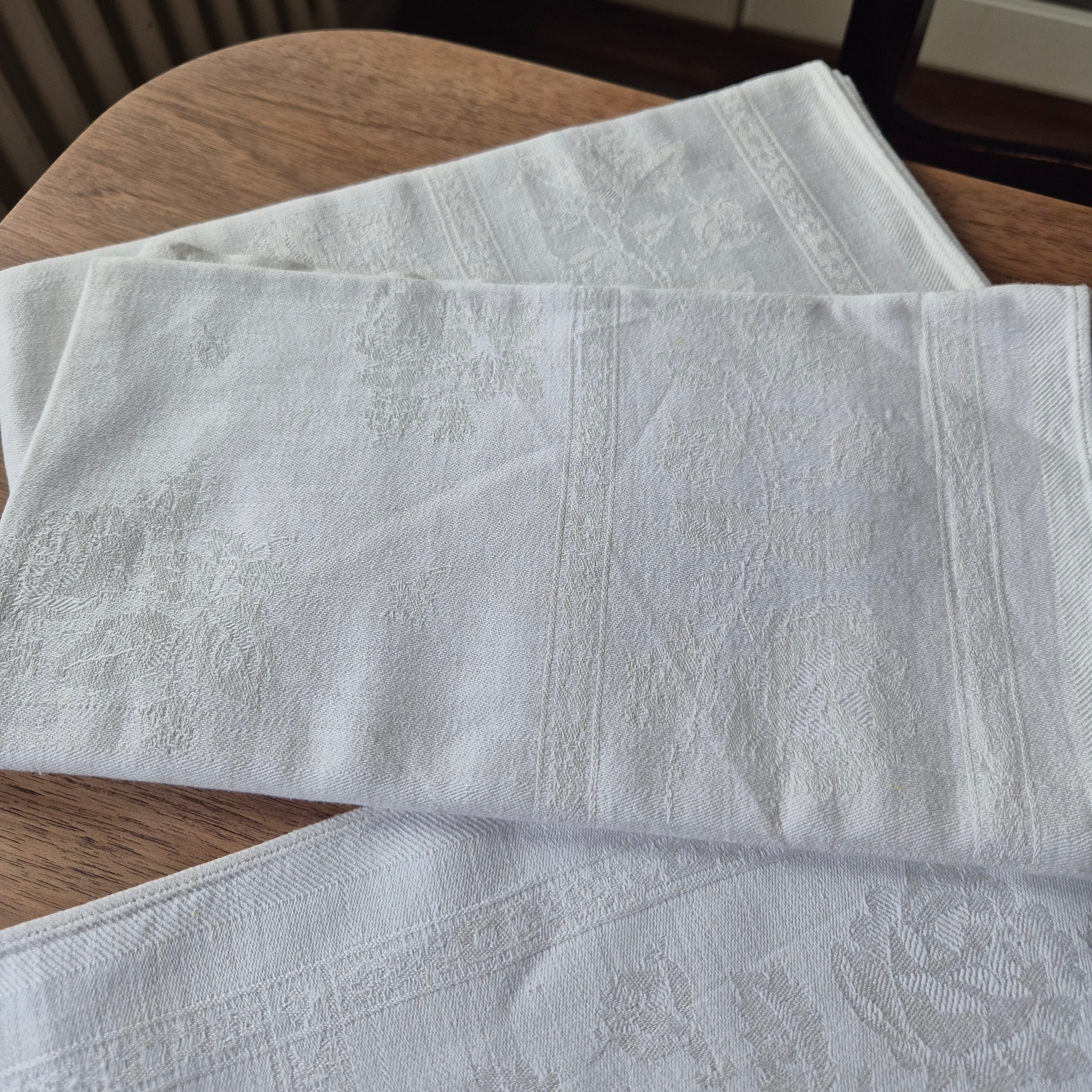 3x Antike Jugendstil Servietten/ Mitteldecken mit Rosenmuster 60x60cm
