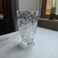 Vintage Kristall-Vase mit floraler Gravur & Wellenrand | Handgeschliffenes Bleikristall, Bogenrand-Prunkvase