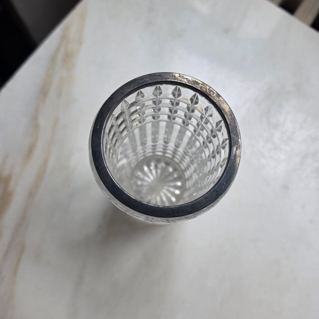 Vintage Kristallvase mit gestempeltem 925 Sterling Silber Rand – Facettenschliff – Top Zustand