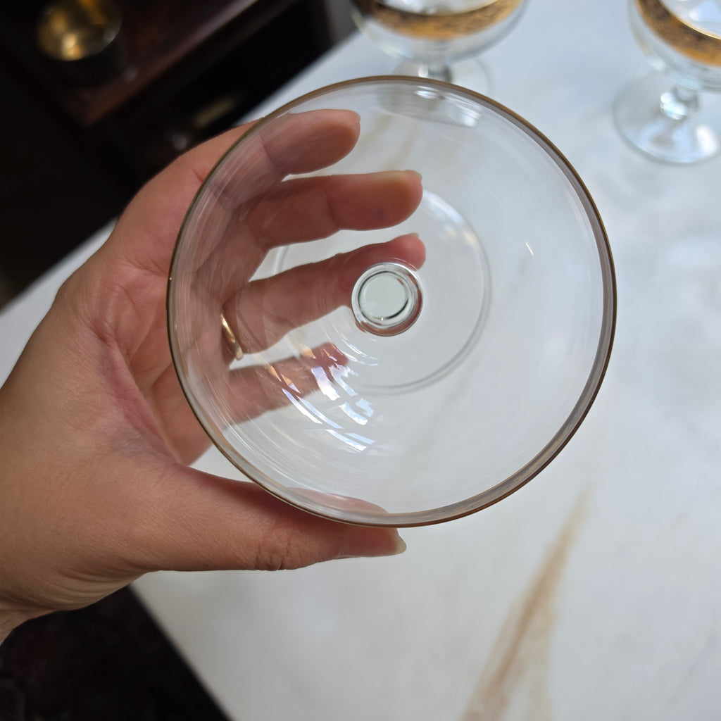 4er-Set Vintage Sektschalen – Edler Golddekor & Filigranes Muster – Perfekt für Champagner & Cocktails