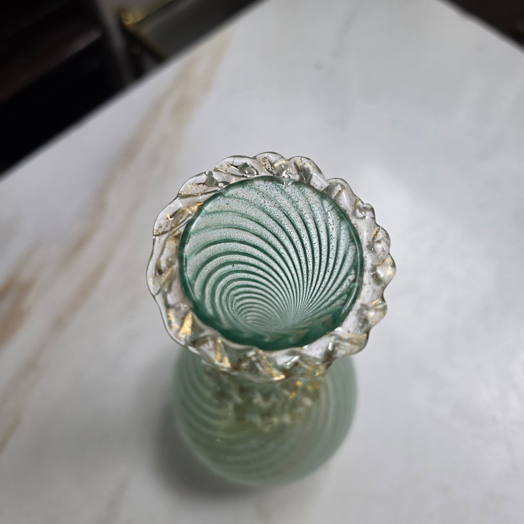 Antike Murano Glasvase mit Blattgold – Handgeblasen, Italien ca. 1960