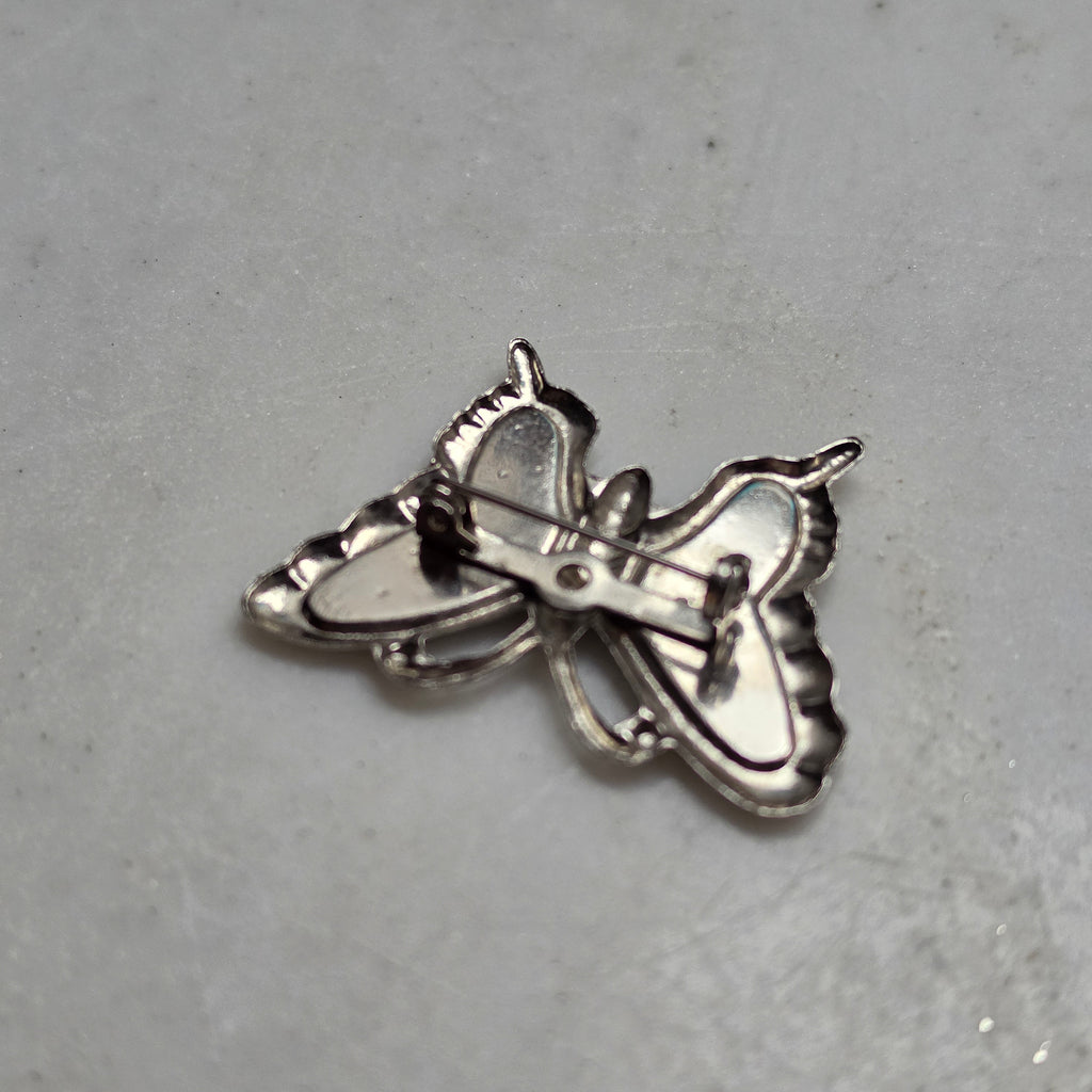 Edle Vintage Schmetterling Brosche mit Paua-Muschel (Abalone) – Silberfarben