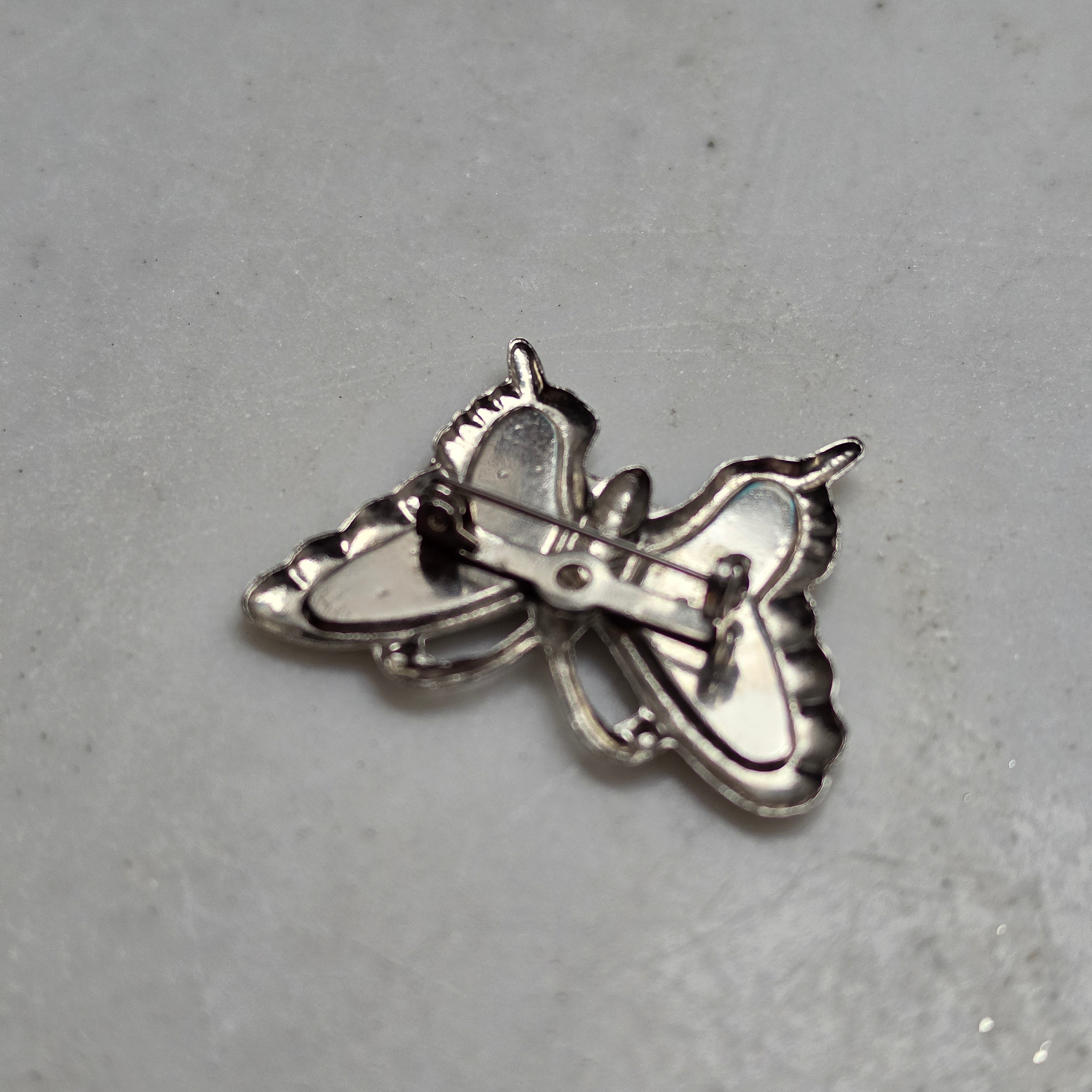 Edle Vintage Schmetterling Brosche mit Paua-Muschel (Abalone) – Silberfarben