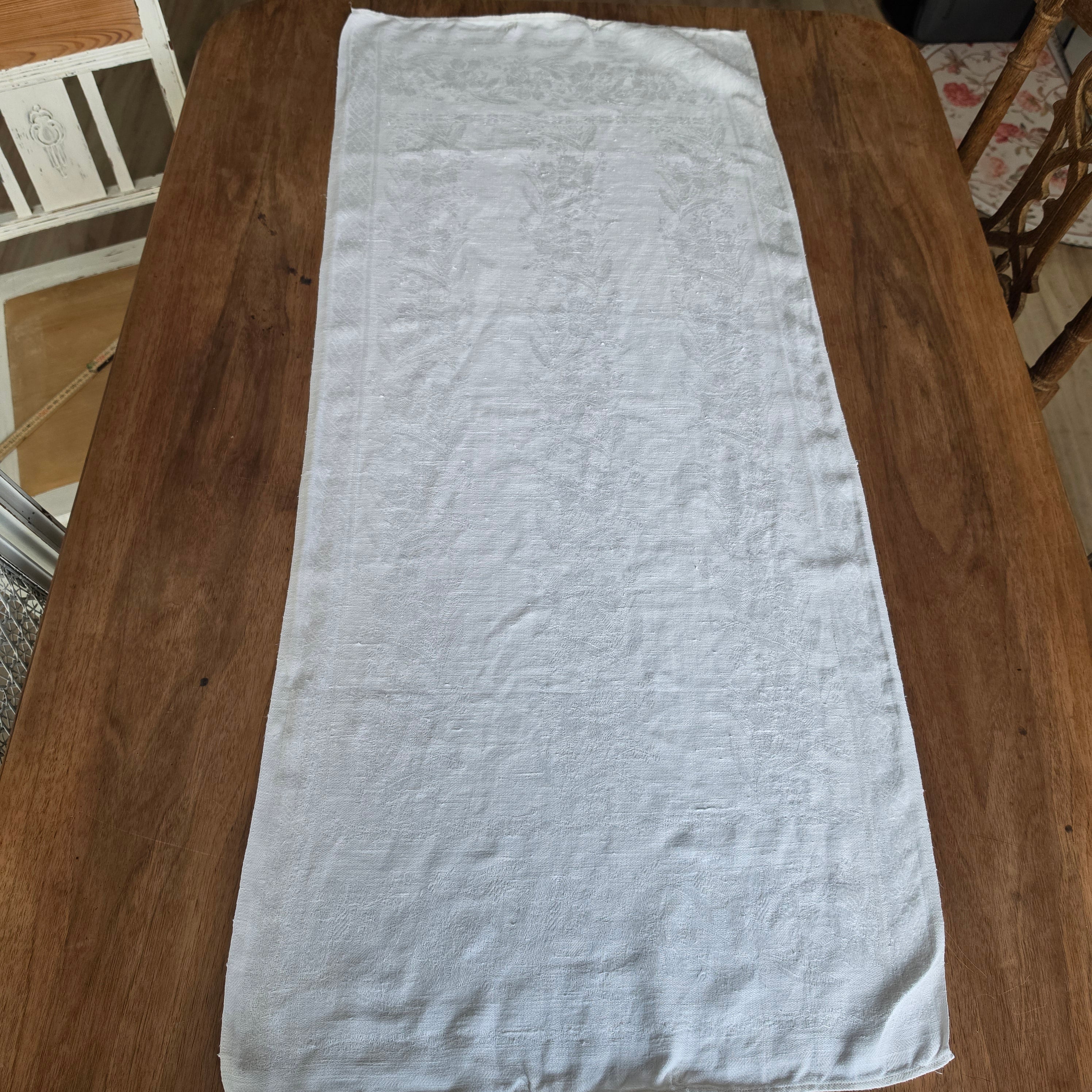 Antikes Geschirrtuch – Handgewebte Aussteuer- 48x110cm - Stockflecken
