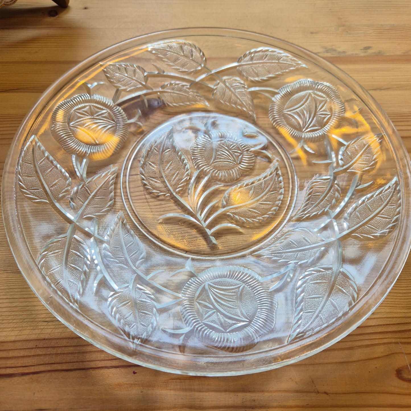 Alte Vintage Kristall Glas Schale Teller Obstschale Deko Blumen Rosen Obstteller