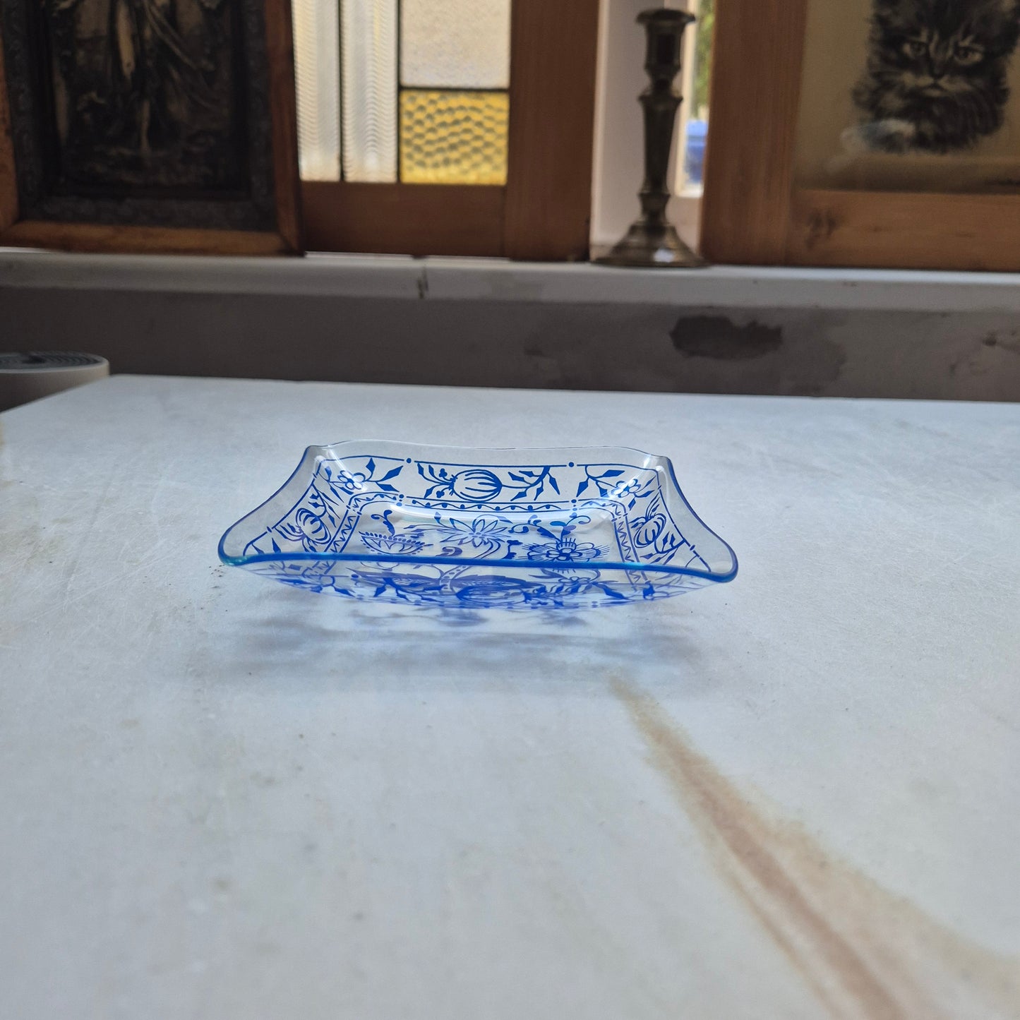 Wunderschöne Zwiebelmuster Retro Schale Ringschale Schmuckschale Vintage blau Glas