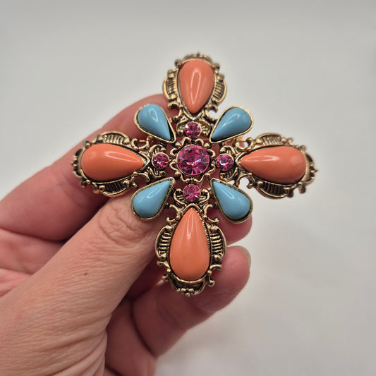 Große Statement Brosche / Kettenanhänger Pastellfarben