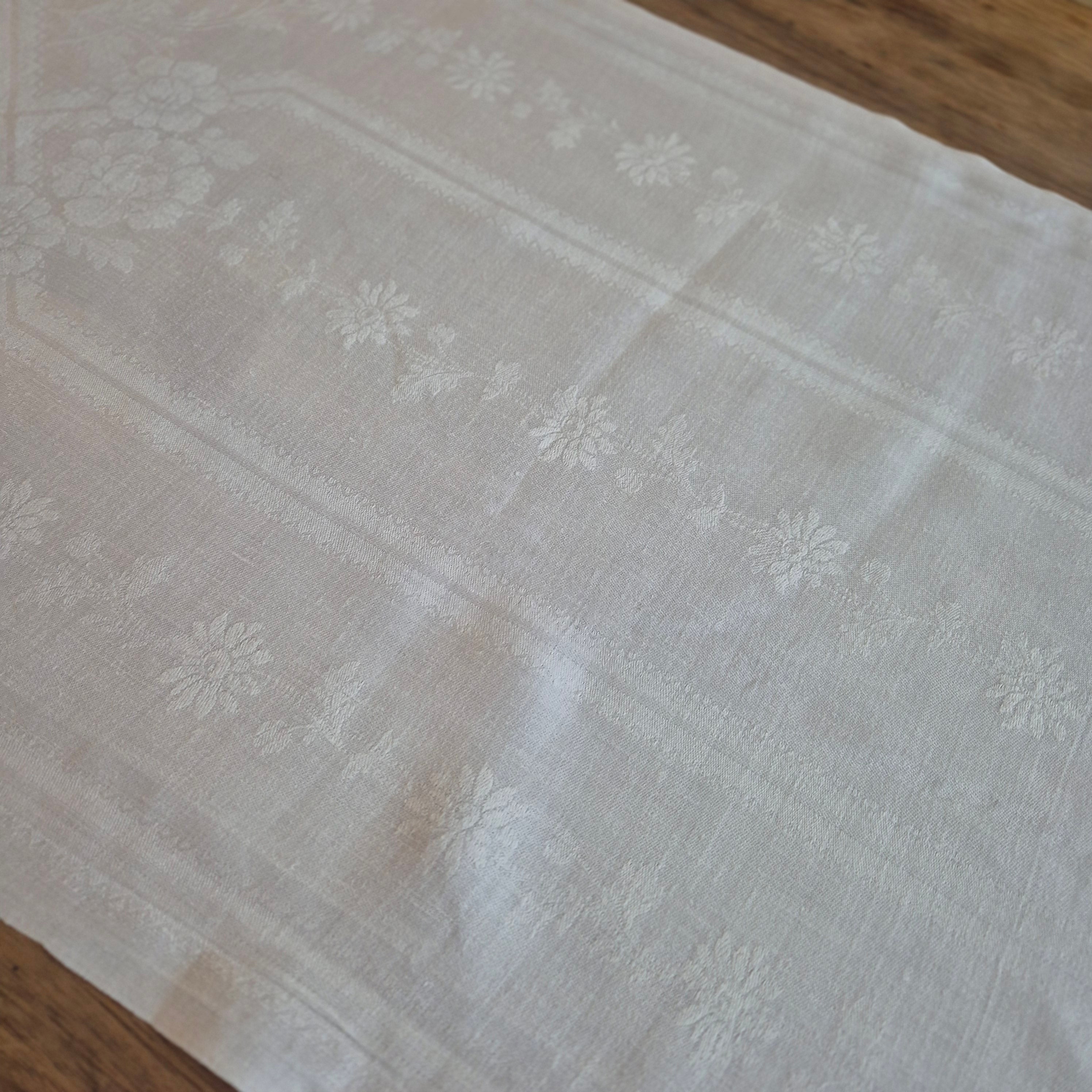 Antikes Jugendstil Küchen-&Geschirrtuch Damast weiß Baumwolle 50x112cm
