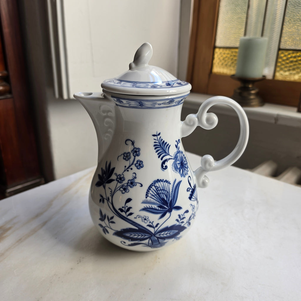 Wellco Design Krefeld Zwiebelmuster Kaffeekanne Kanne Tee Vintage blau weiß