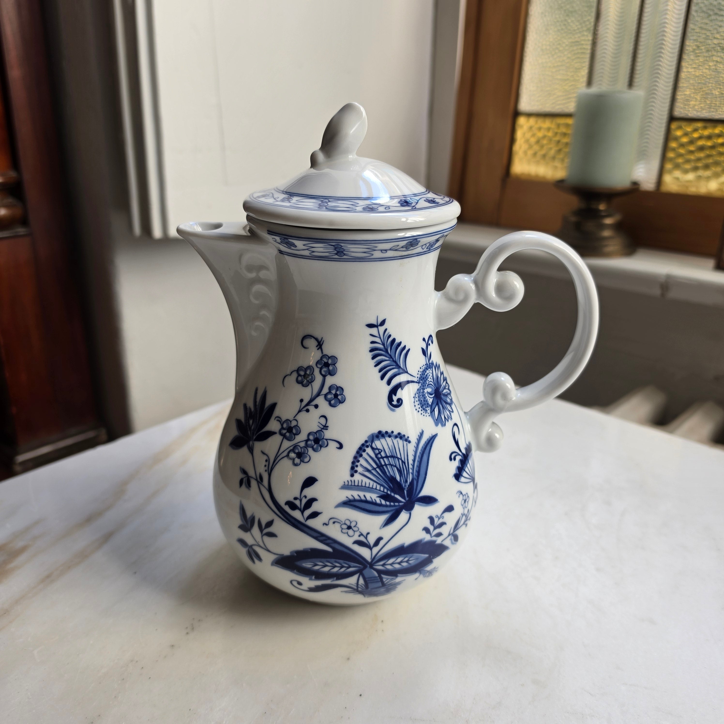 Wellco Design Krefeld Zwiebelmuster Kaffeekanne Kanne Tee Vintage blau weiß