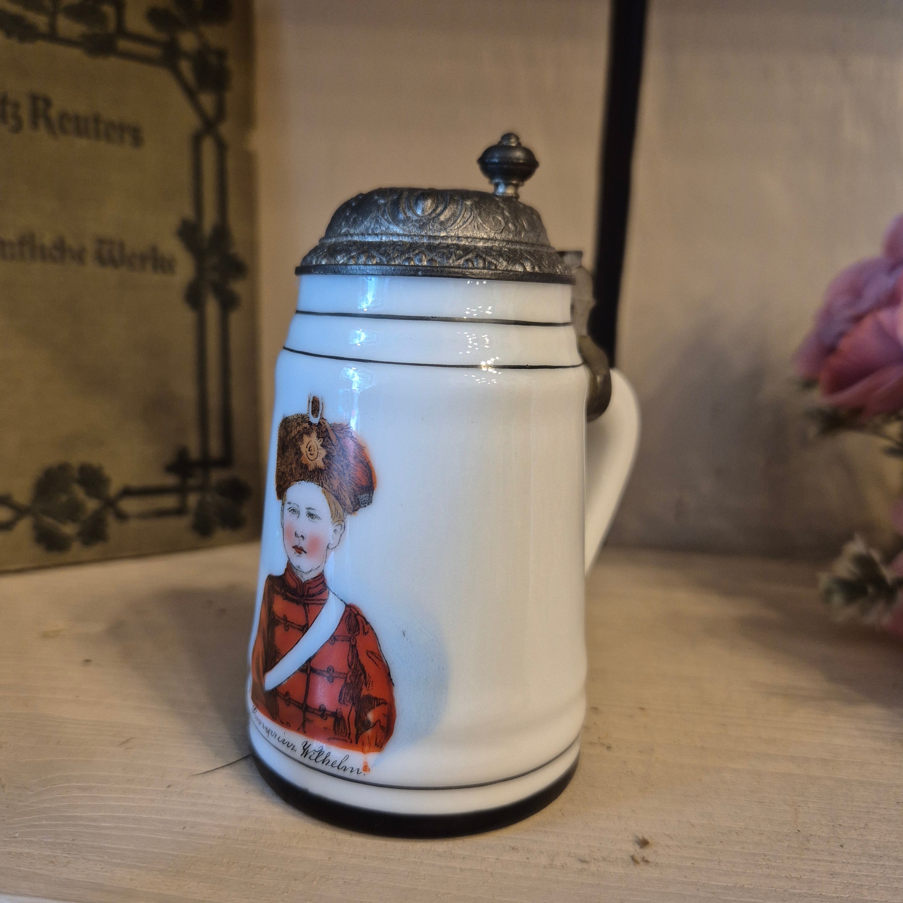Kleiner antiker Handbemalter Kronprinz Wilhelm Bierkrug Sammler 1939