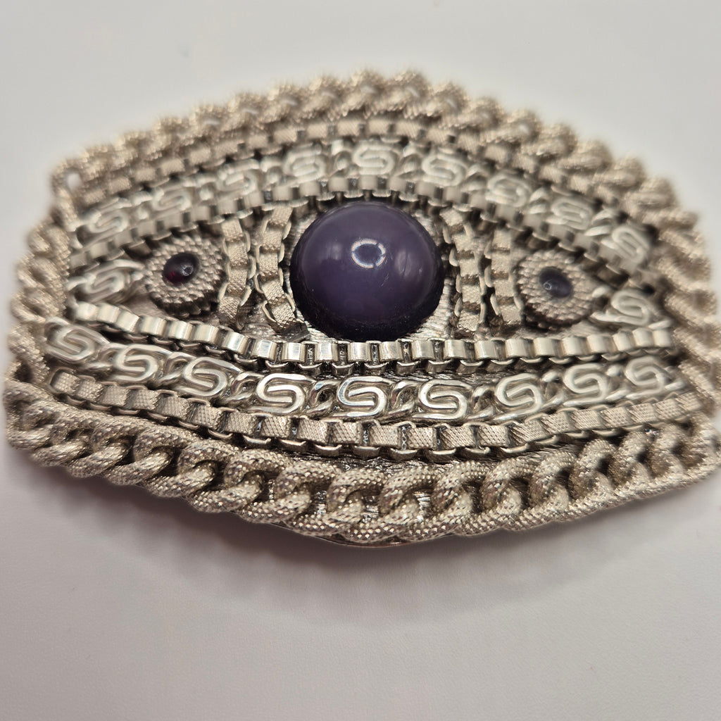 Vintage Gürtelschnalle Trachtenschnalle Taillengürtel 80er Handmade silber Lila rosa