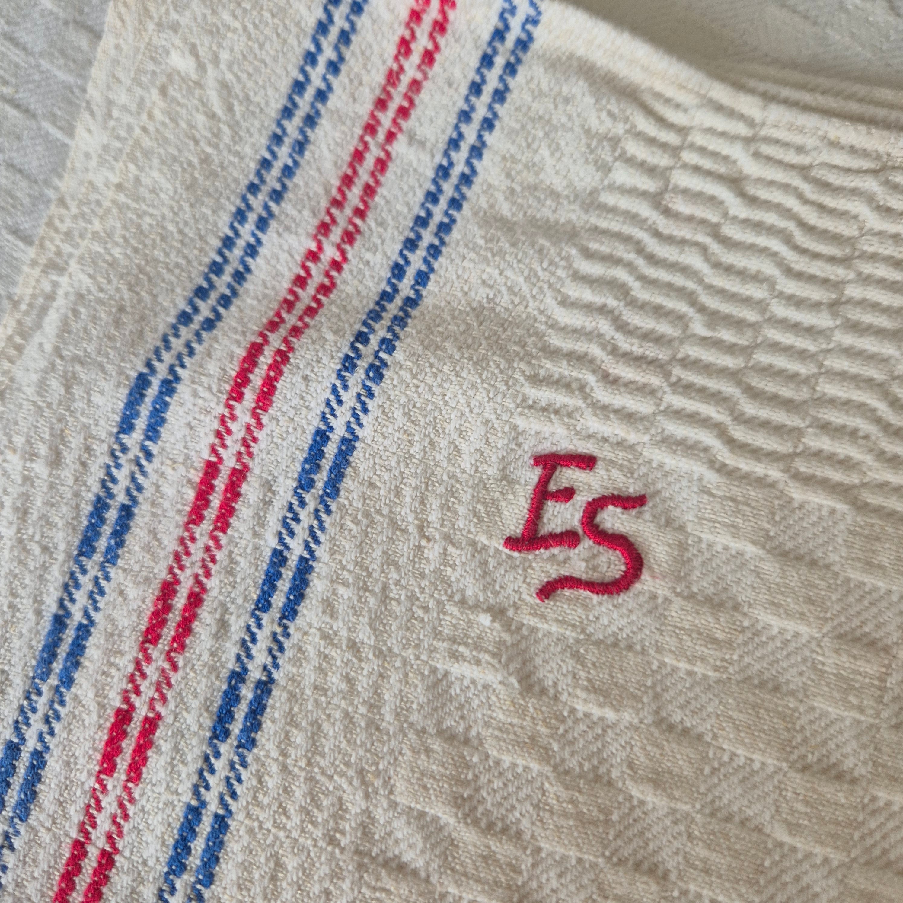 2x Antike Leinen Küchen-& Geschirrtücher Monogramm E.S. 45x90cm