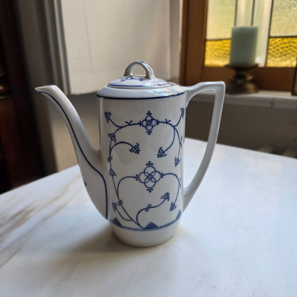 Vintage Jäger Eisenberg  Strohblume Kaffeekanne Kanne Tee Vintage blau weiß