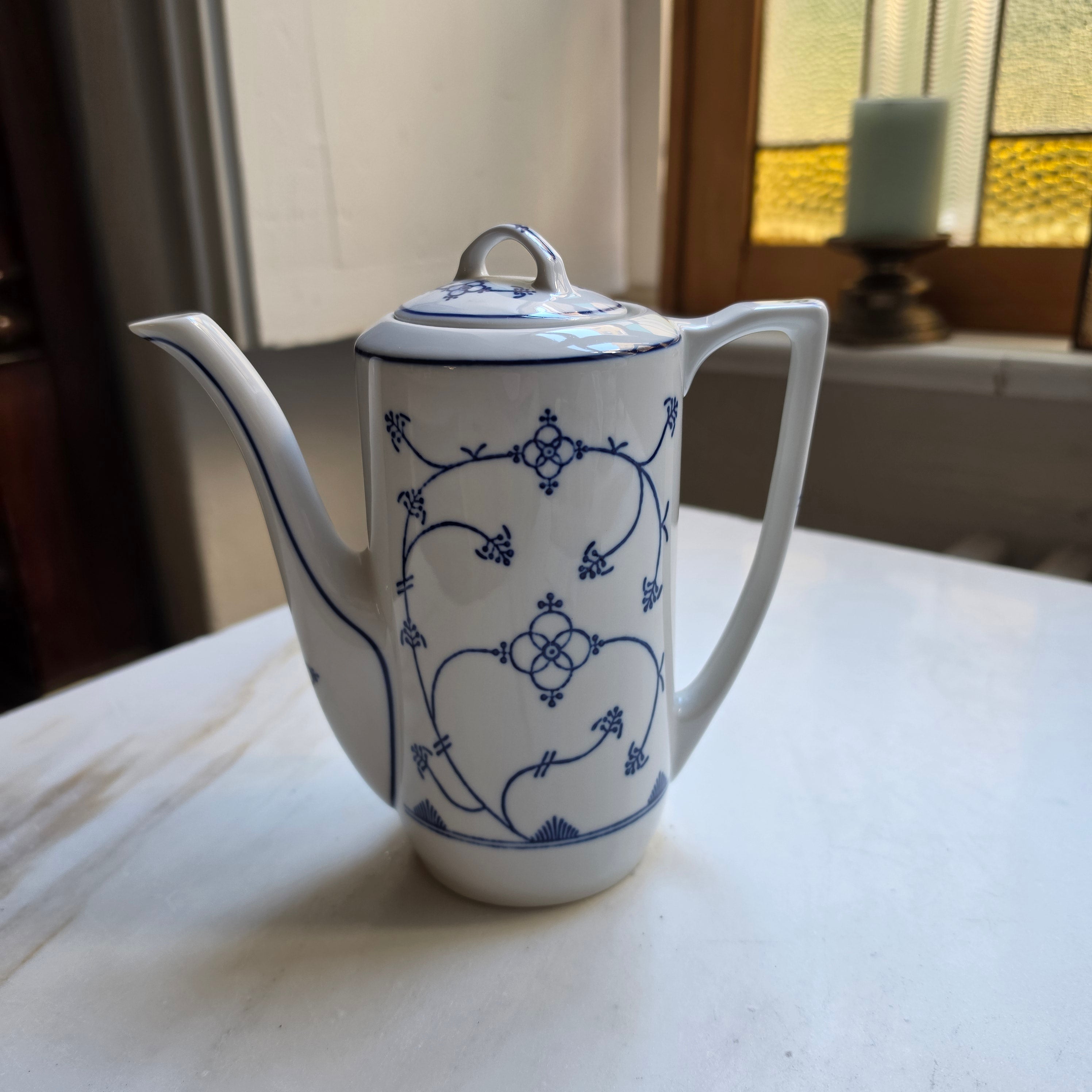 Vintage Jäger Eisenberg  Strohblume Kaffeekanne Kanne Tee Vintage blau weiß