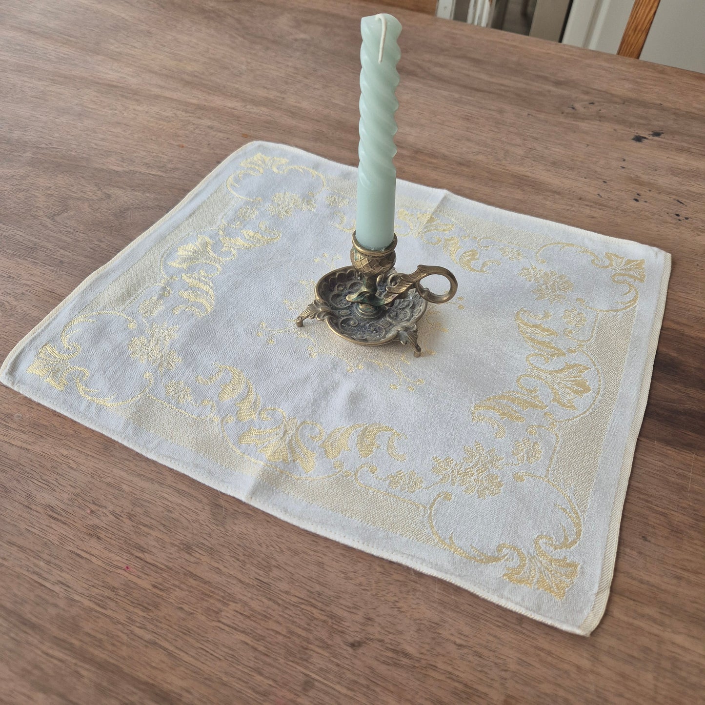 Vintage Serviette Deckchen 29x33cm beige gold gelb Damast 🤍