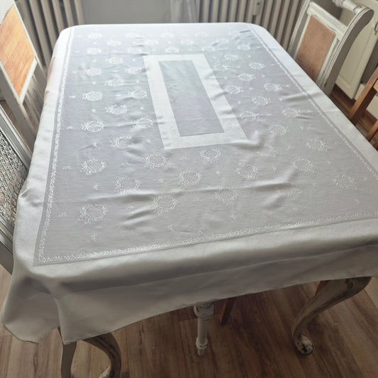 Vintage Tischdecke Damast weiß 105x150cm Art Jugendstil