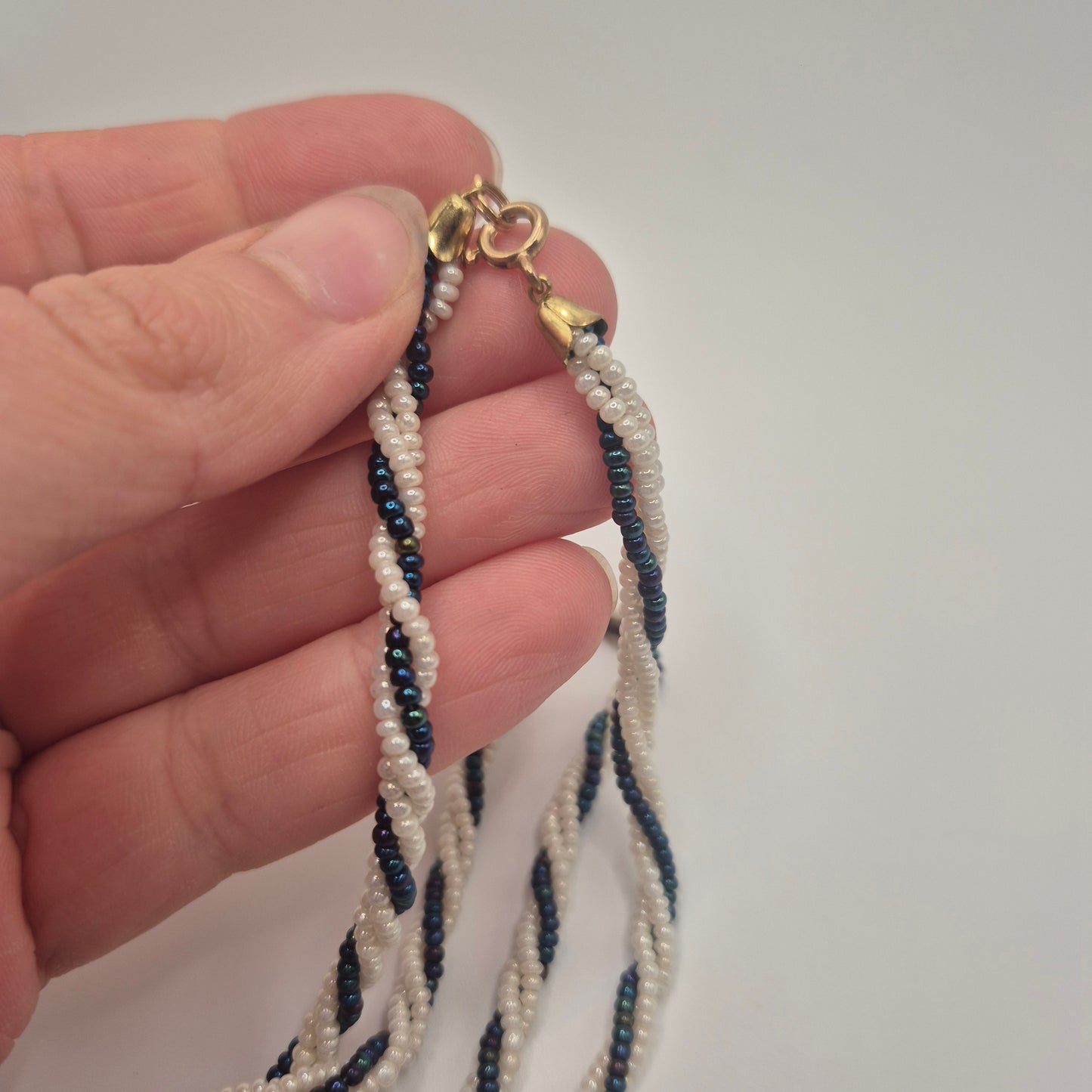 Vintage Glasperlenkette zweifarbig Torsade-Stil