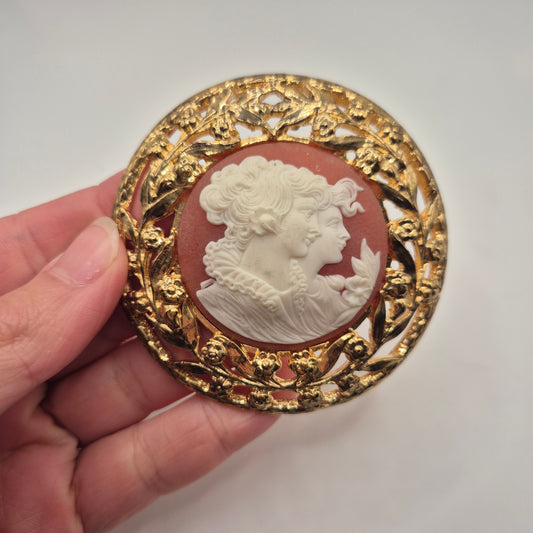 Handmade Vintage Gürtelschnalle Trachtenschnalle Taillengürtel Cameo Stil gold weiß rund