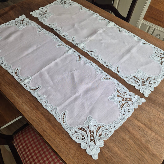2x Antike rosa Tischläufer Tischdecken Läufer geklöppelt Jugendstil 85x30cm