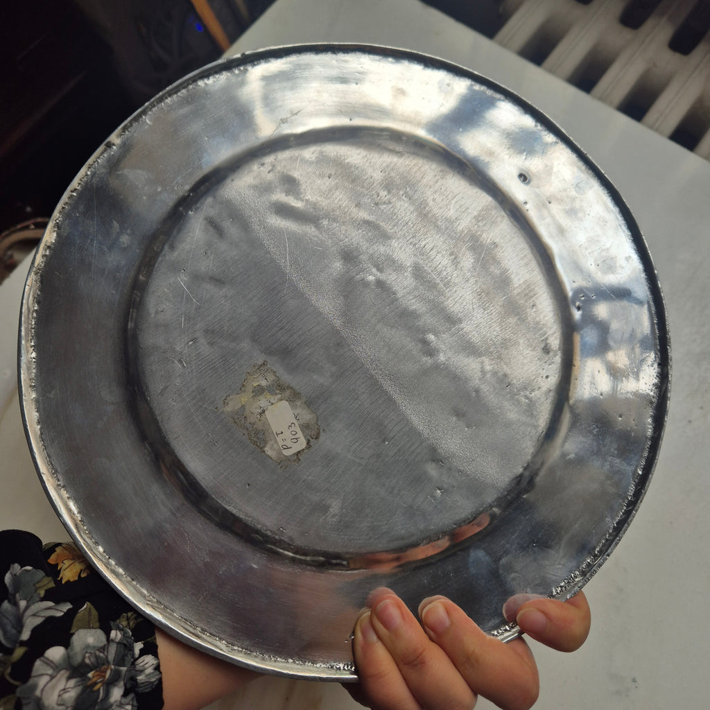 Vintage Metall Platte - Kerzenplatte - mit Blumereliefrand