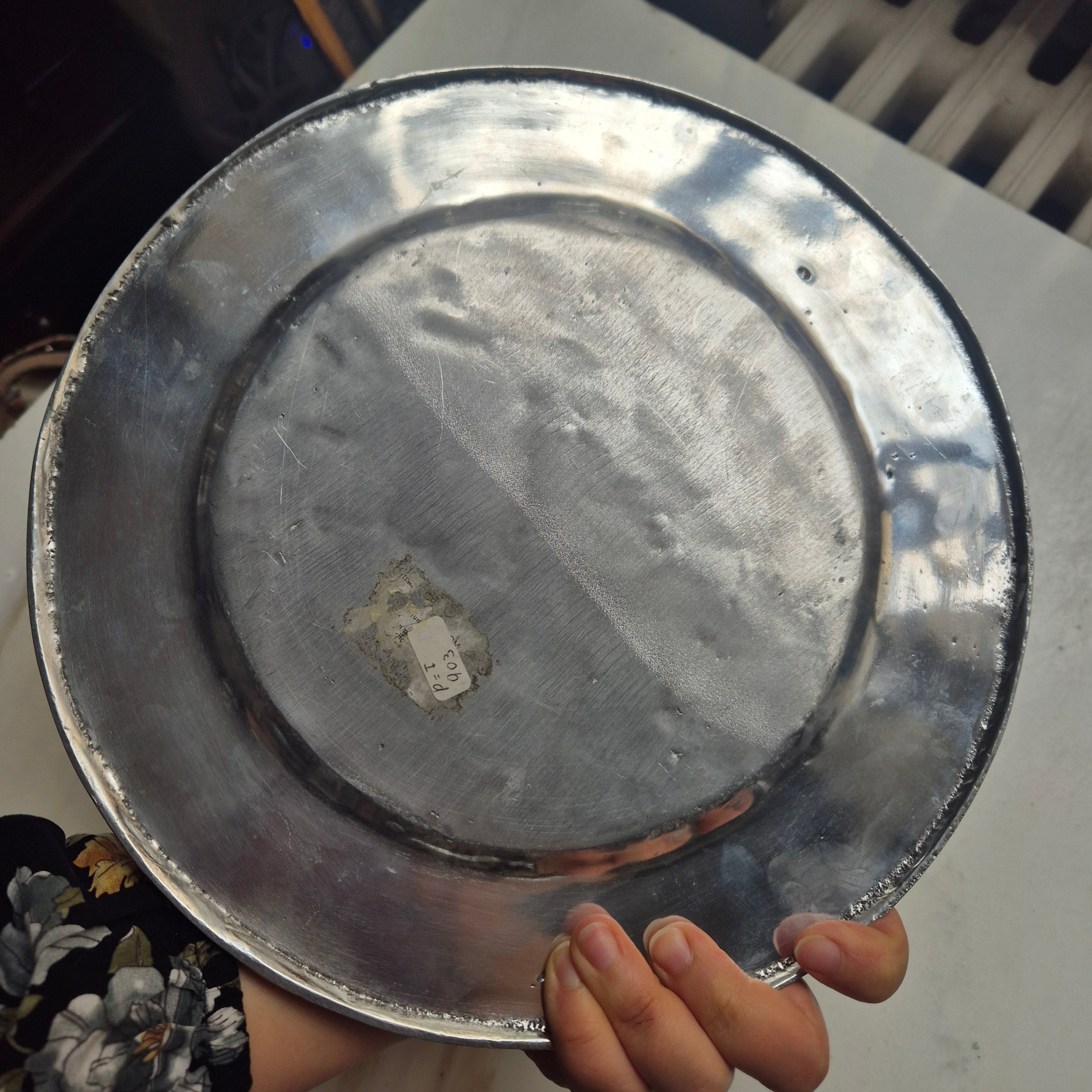 Vintage Metall Platte - Kerzenplatte - mit Blumereliefrand