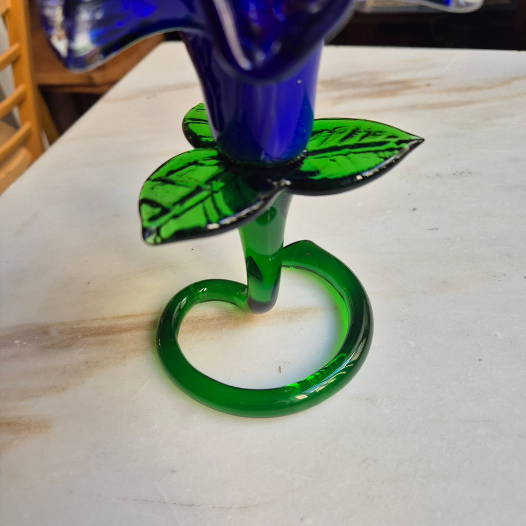 Vintage Murano Glaskunst Blume Kerzenhalter Blau