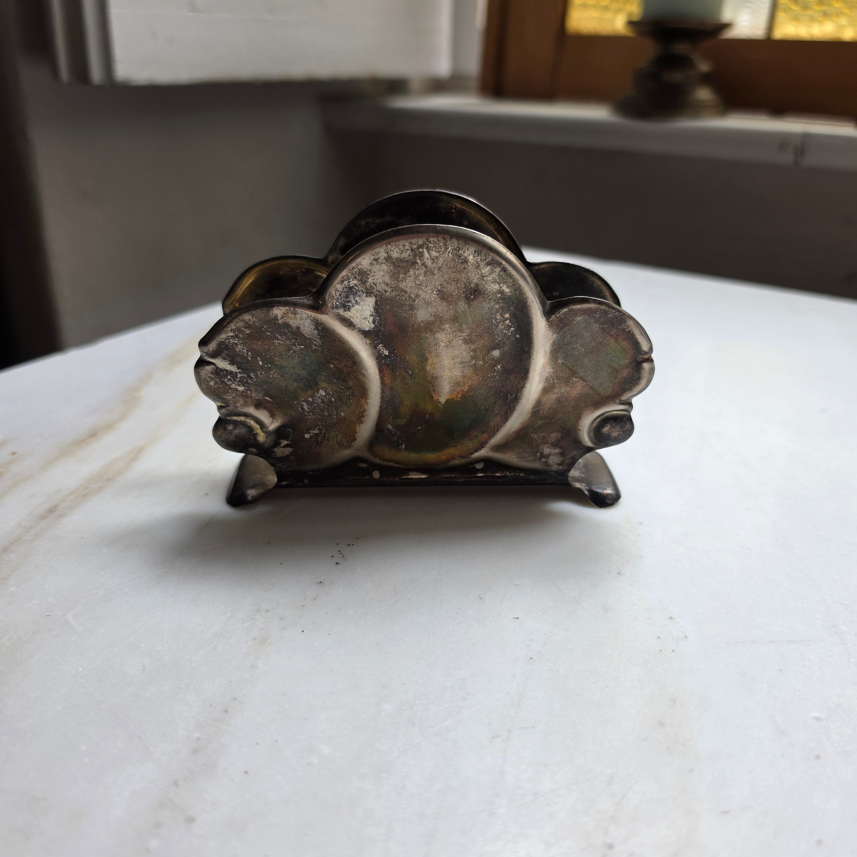 Antiker Chippendale 30er Jahre Serviettenhalter versilbert zum Aufpolieren!