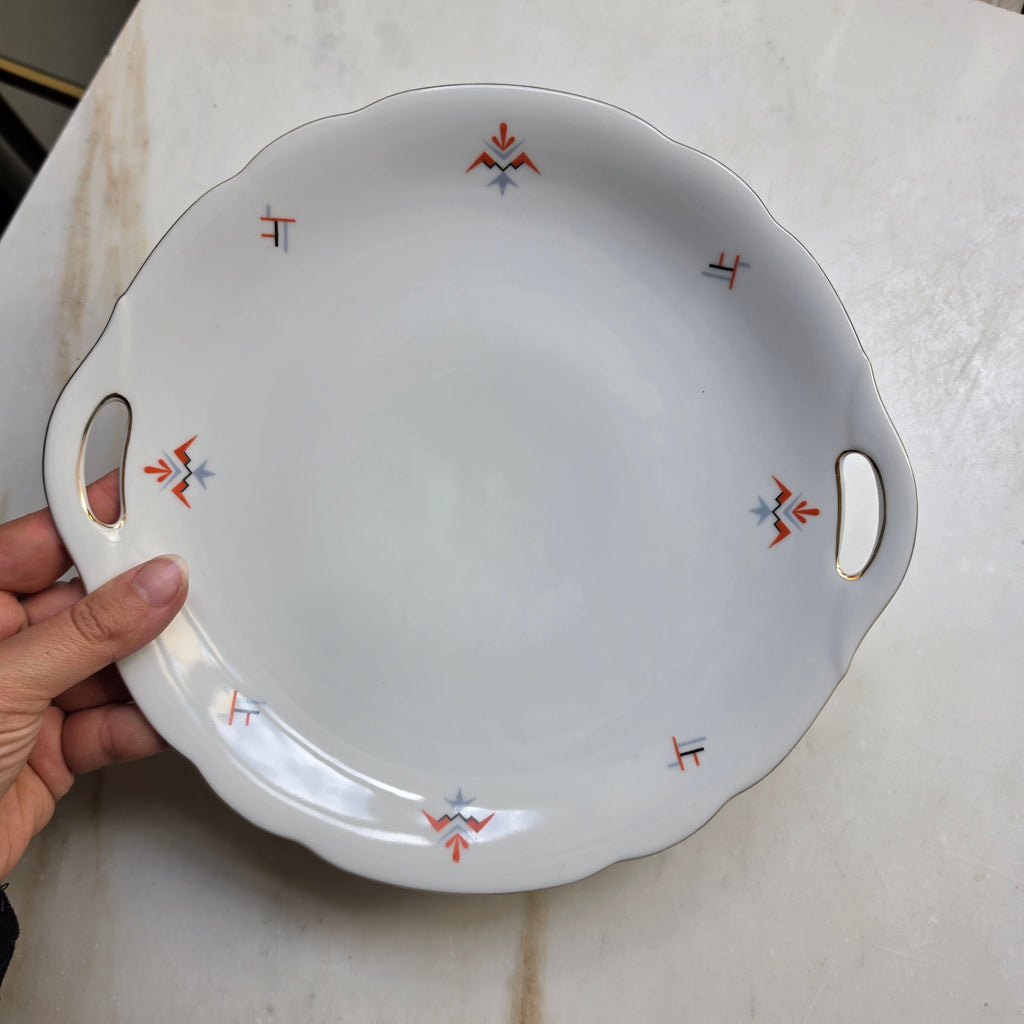 Vintage Bavaria Porzellan Tortenplatte mit Griffen | Art Déco Stil