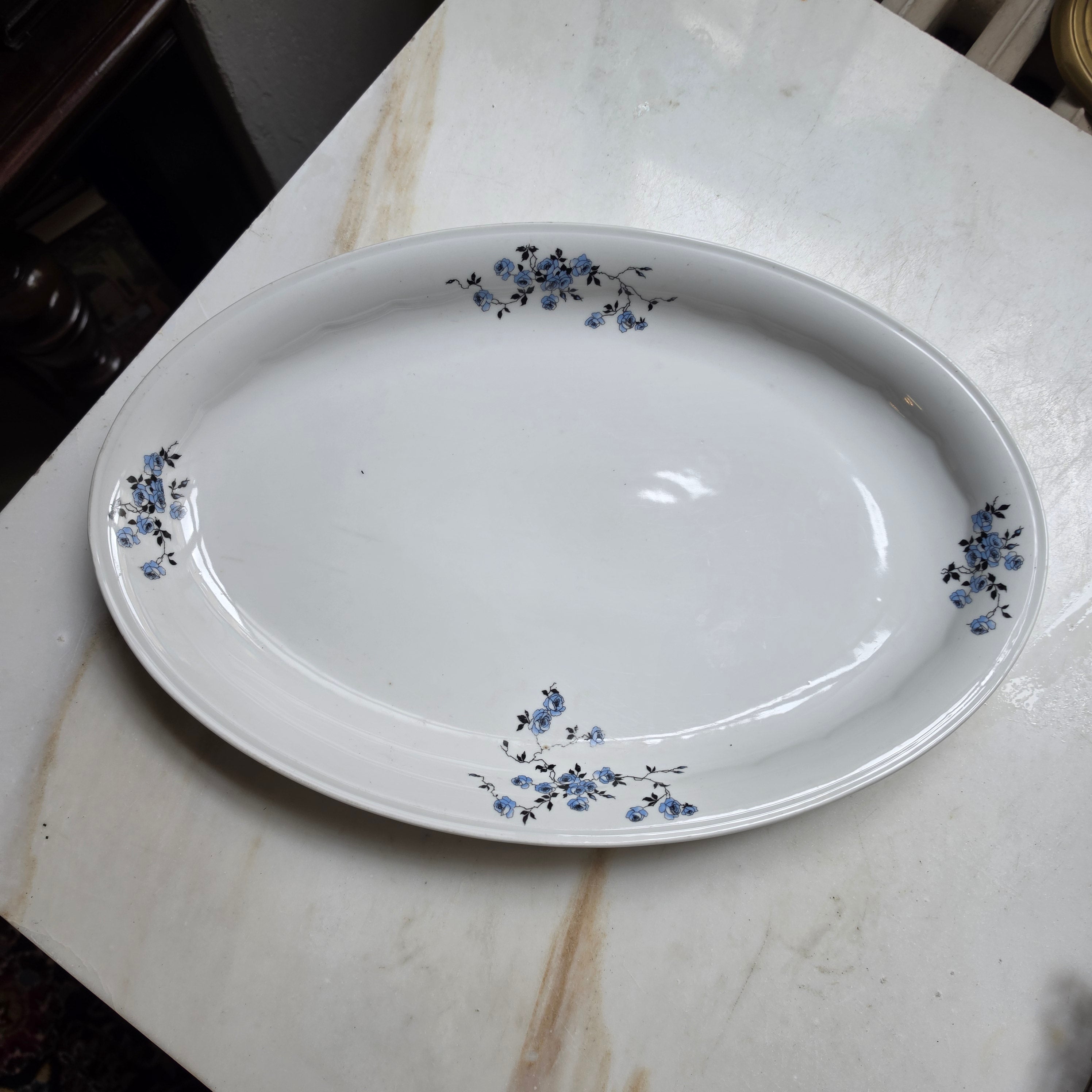 Vintage Melitta Servierplatte "Blauer Rosenstrauß" – Oval – 32 cm – Bavaria Porzellan