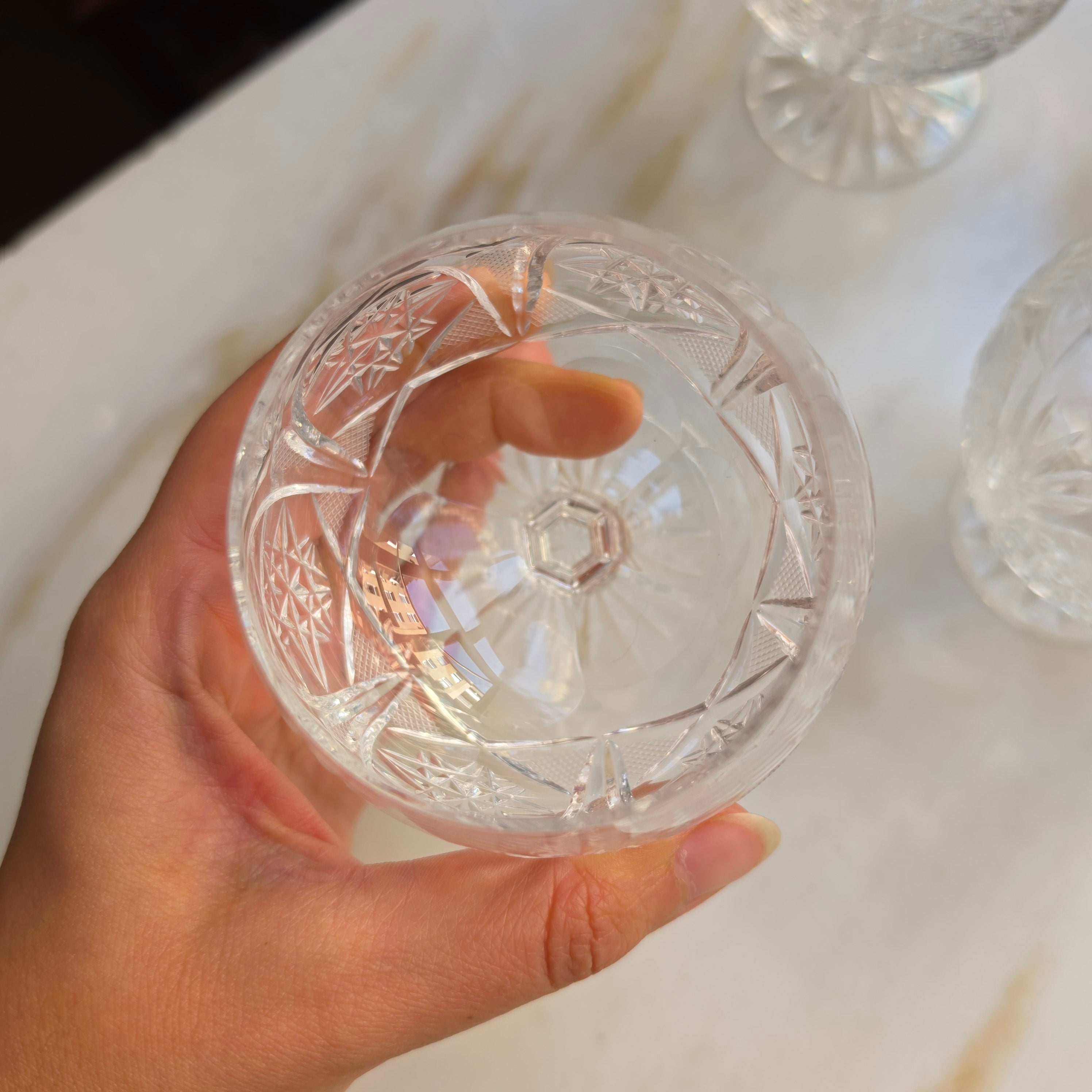 5x Vintage Bleikristall Cognacschwenker – Edler Diamant- und Sternenschliff
