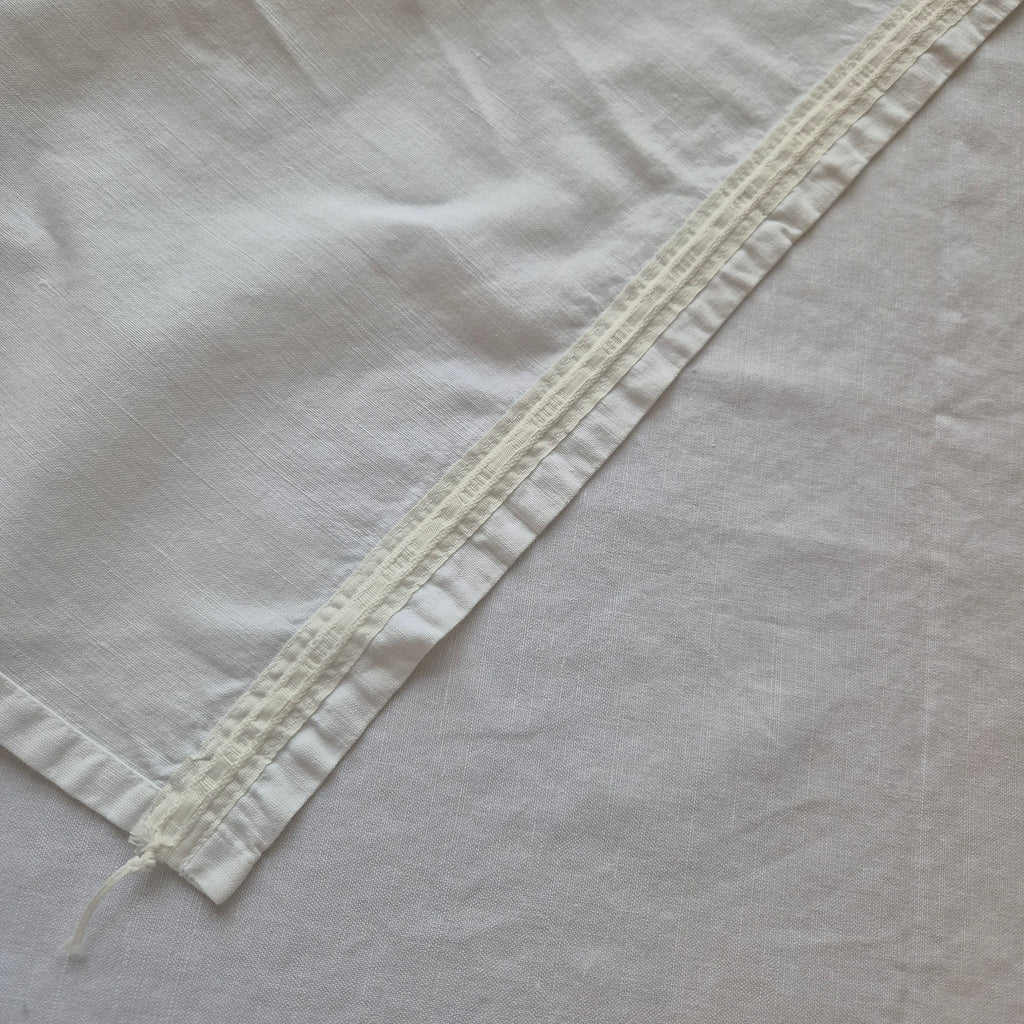 Vintage Baumwolle Gardine mit blauem Stempel Muster rechte Seite 115x169cm Handgemacht