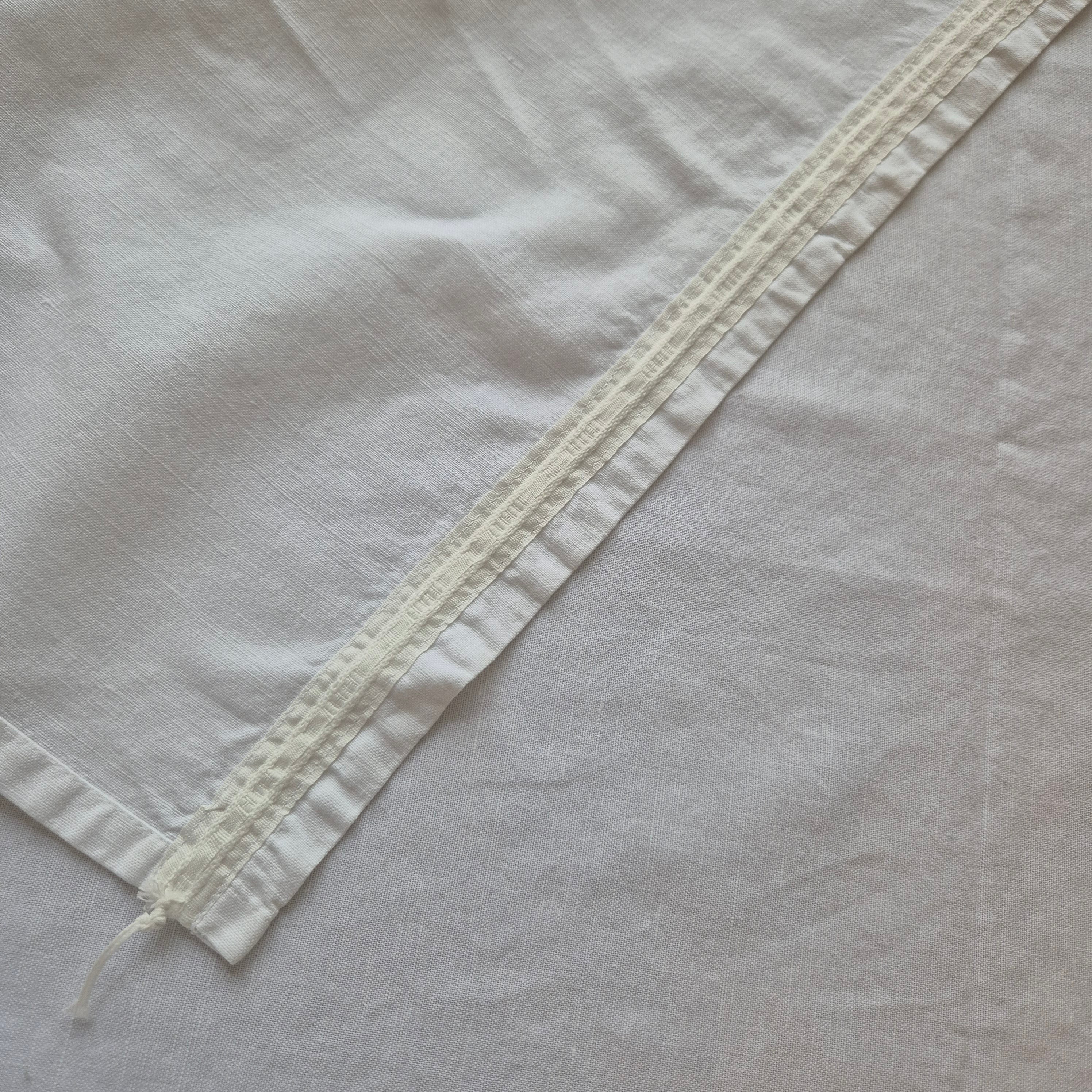 Vintage Baumwolle Gardine mit blauem Stempel Muster rechte Seite 115x169cm Handgemacht