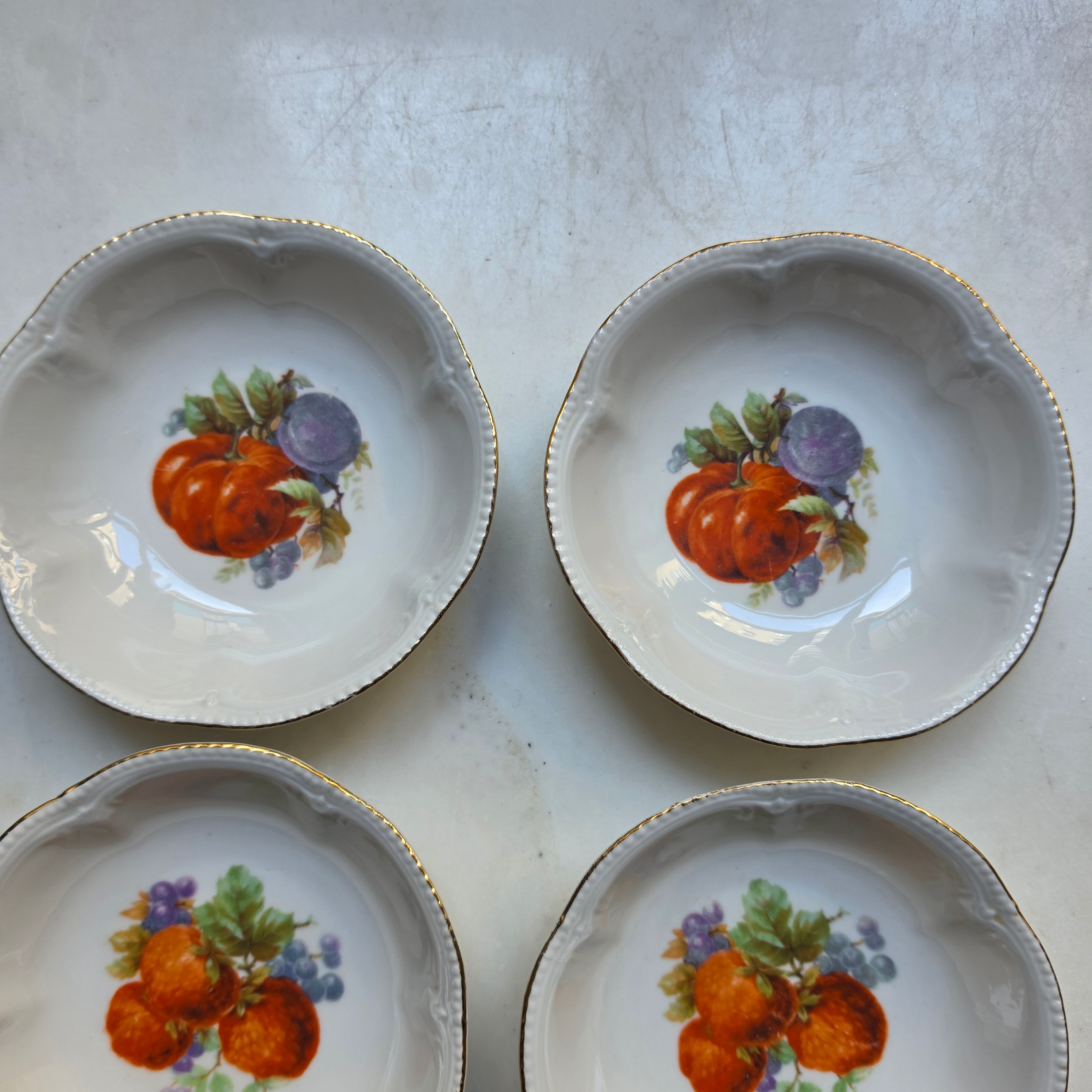 6x Antike Porzellan Schälchen - Obstmotiv - Tellerchen