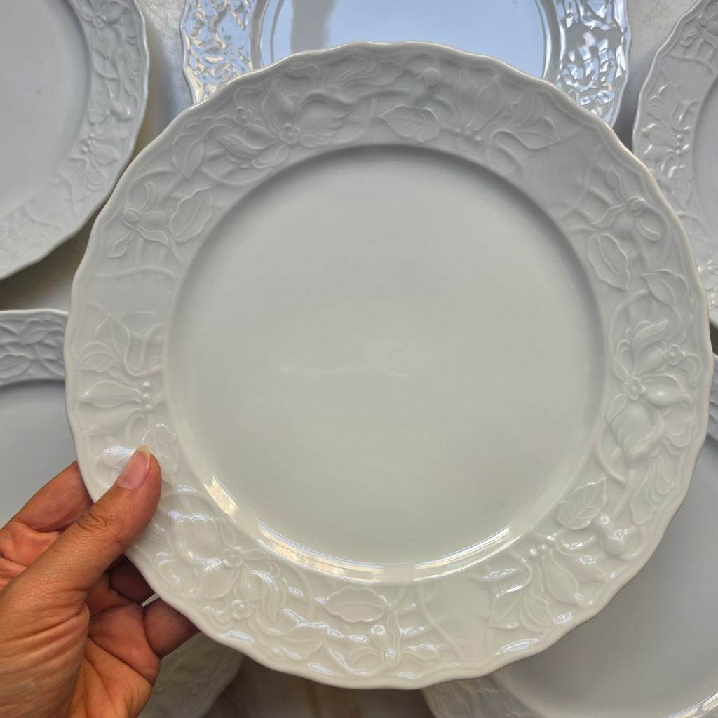 Vintage Mitterteich Bavaria Teller 6er Set - Weißes Porzellan mit Floralem Relief