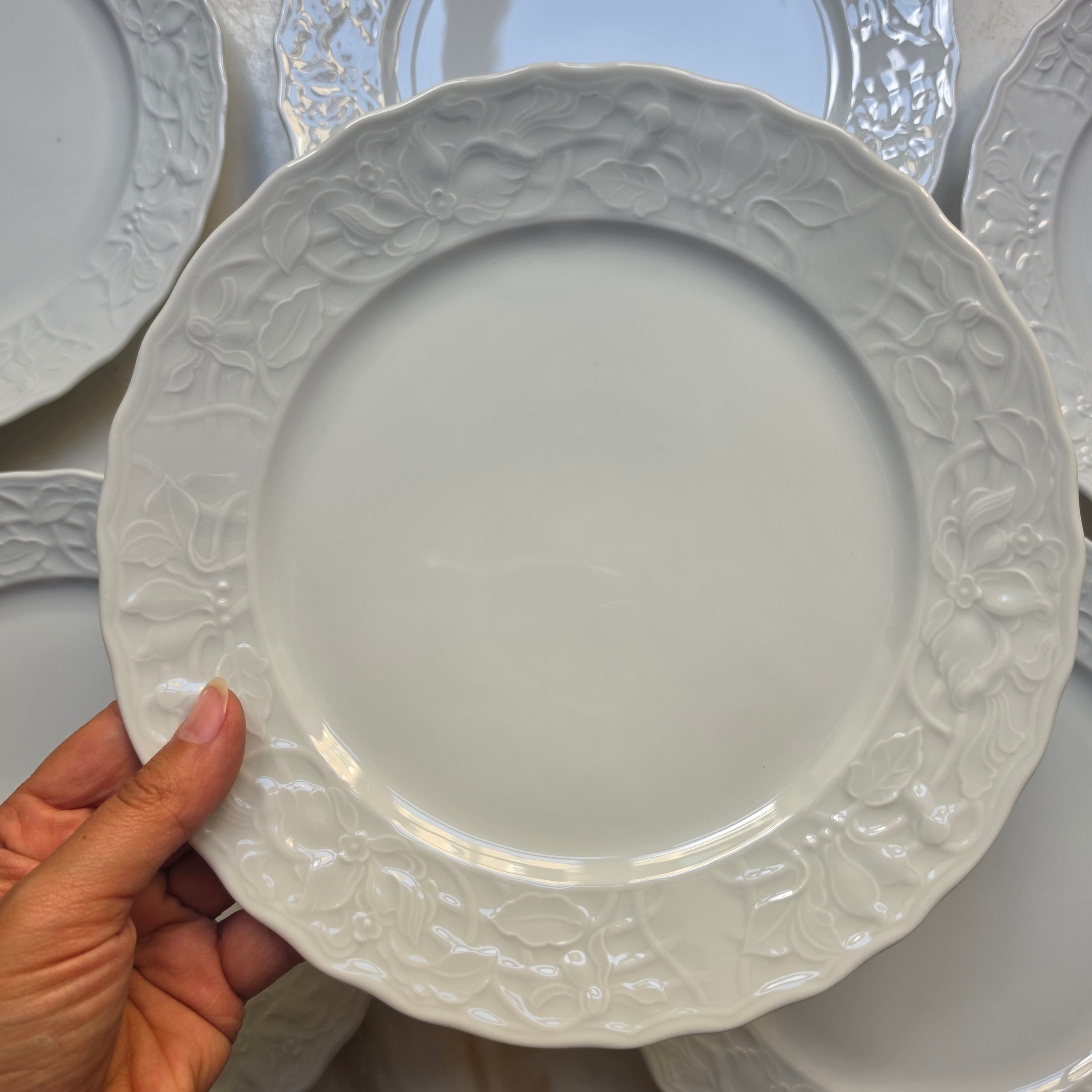 Vintage Mitterteich Bavaria Teller 6er Set - Weißes Porzellan mit Floralem Relief