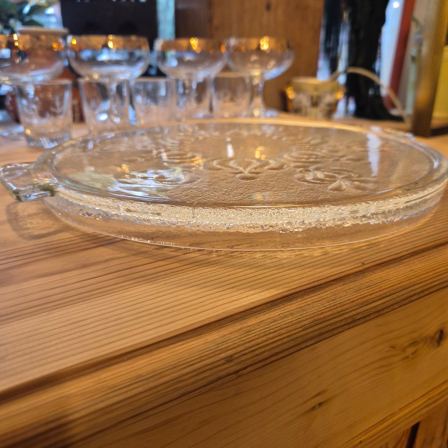 Vintage Bleikristall Kuchenplatte/Tortenplatte 60er Jahre mit Muster Ornamenten
