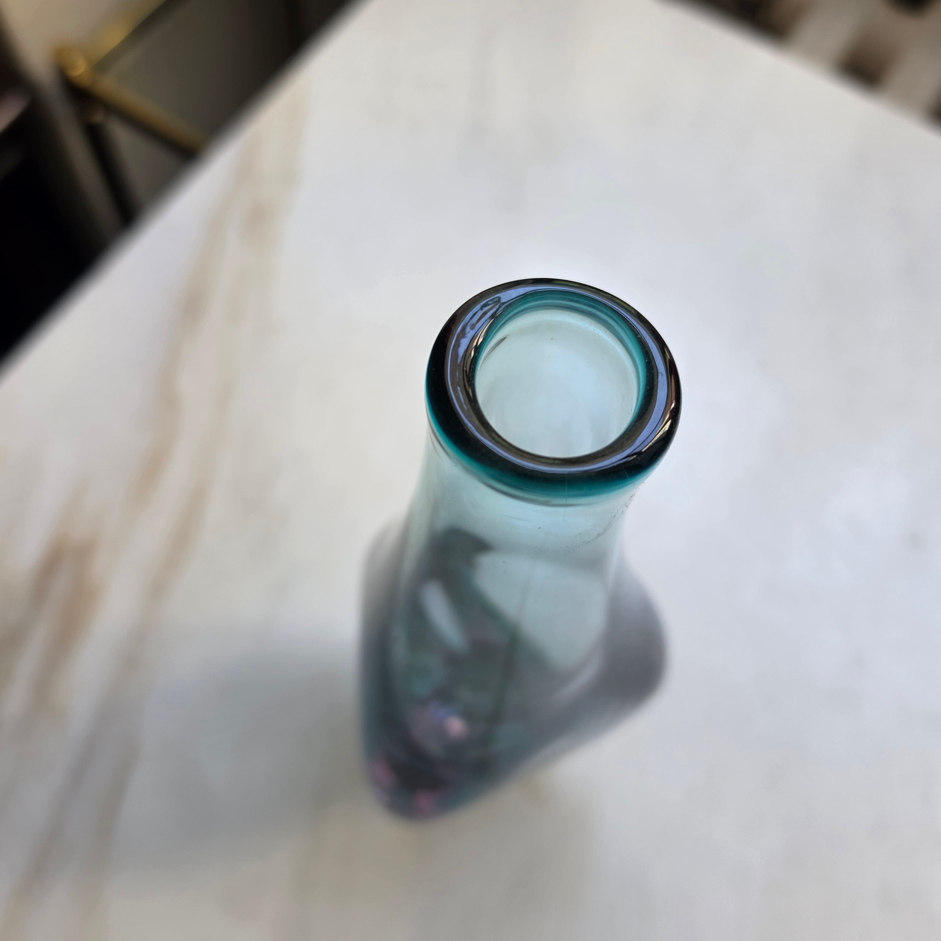 Vintage Glaskunst Vase blau rosa
