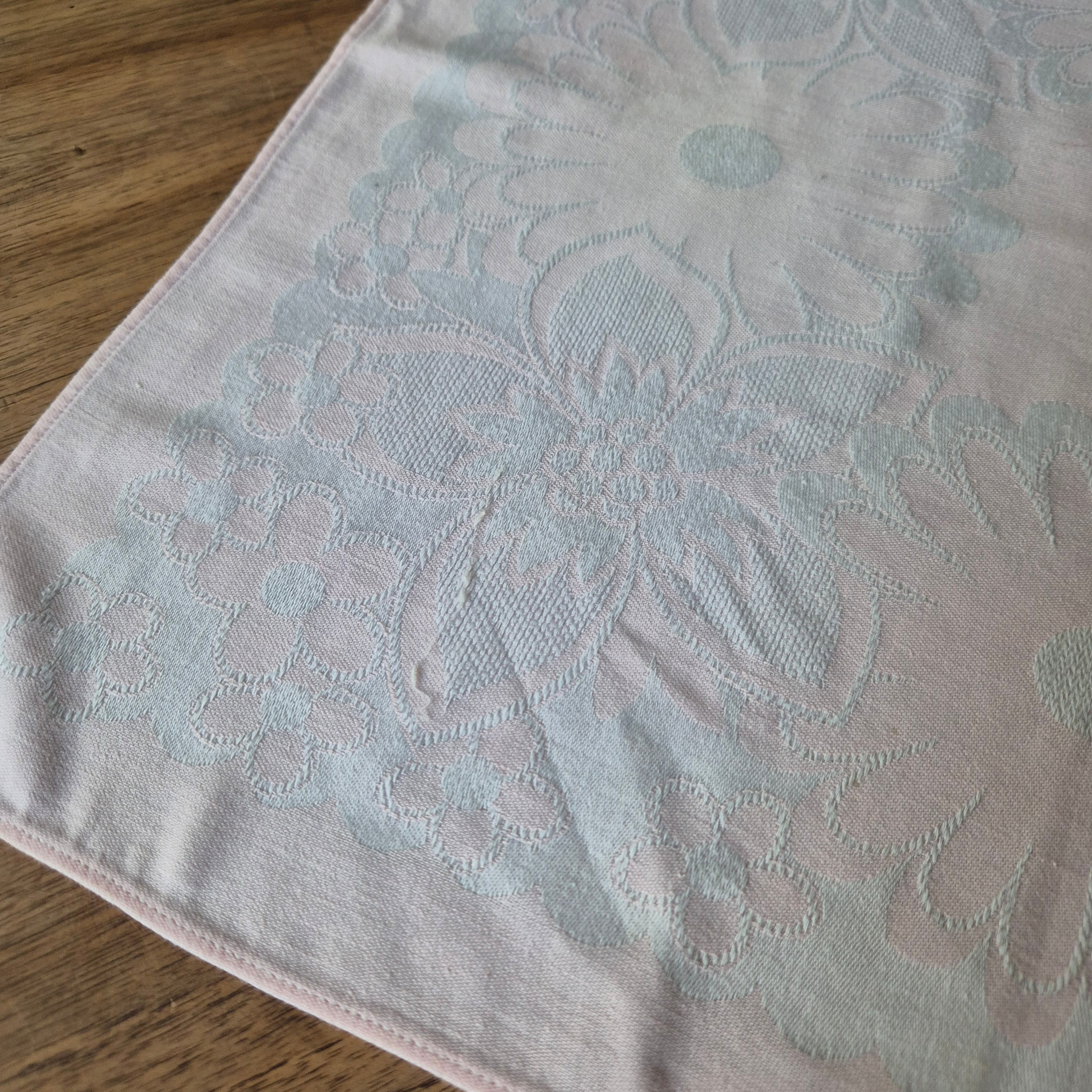 Vintage Rosa weiß Damast Baumwolle Serviette 45x47cm
