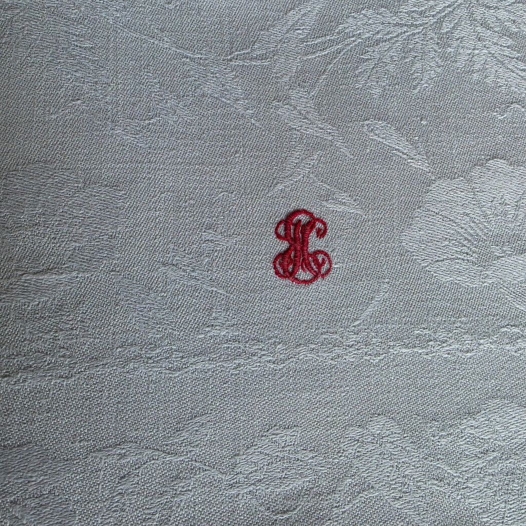 Edler Vintage Damast-Tischläufer - Tischdecke mit rotem Monogramm „S.C.“ - Weiß - 50x125cm