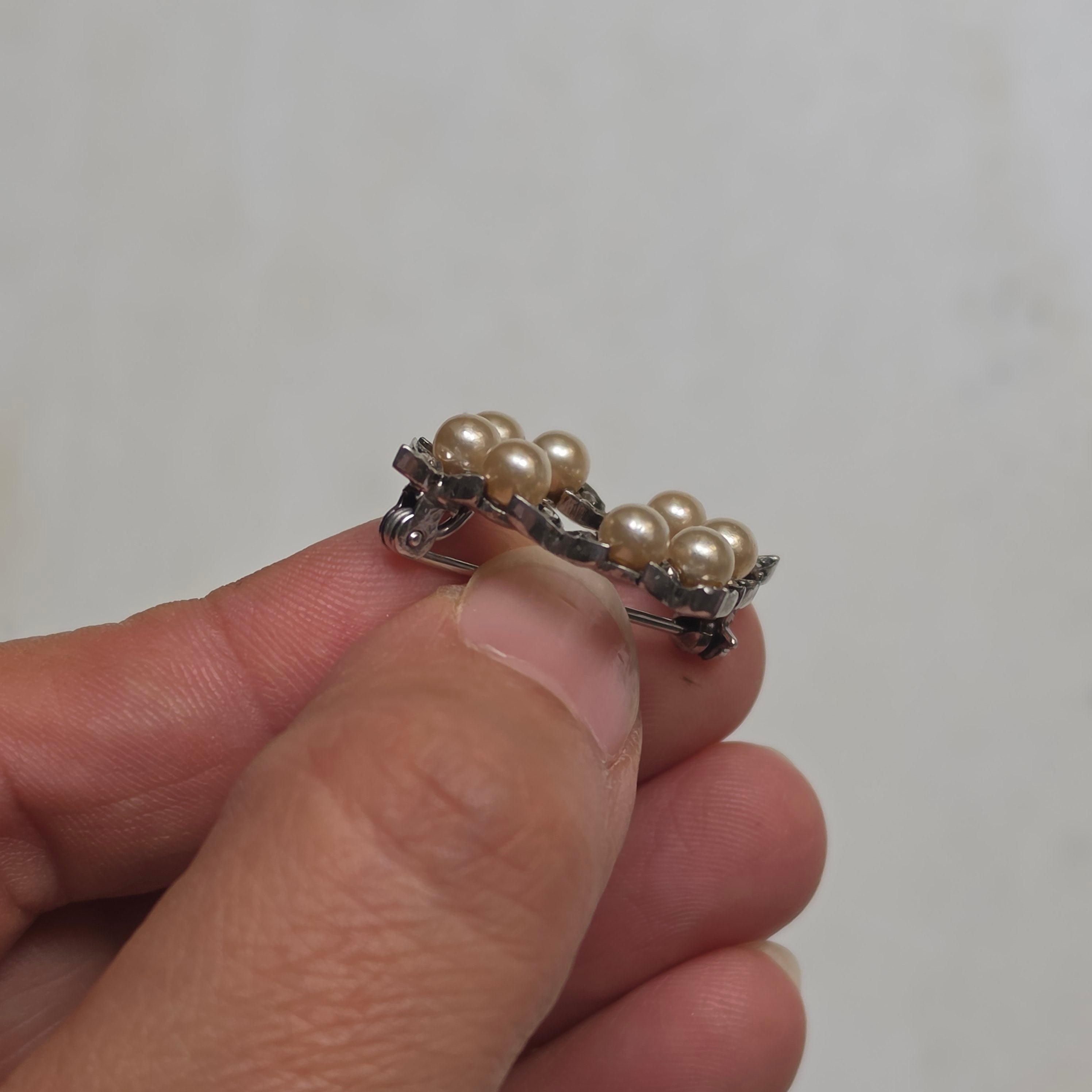 Vintage Silberbrosche 935 mit Perlen & Markasiten – Elegante Rautenform