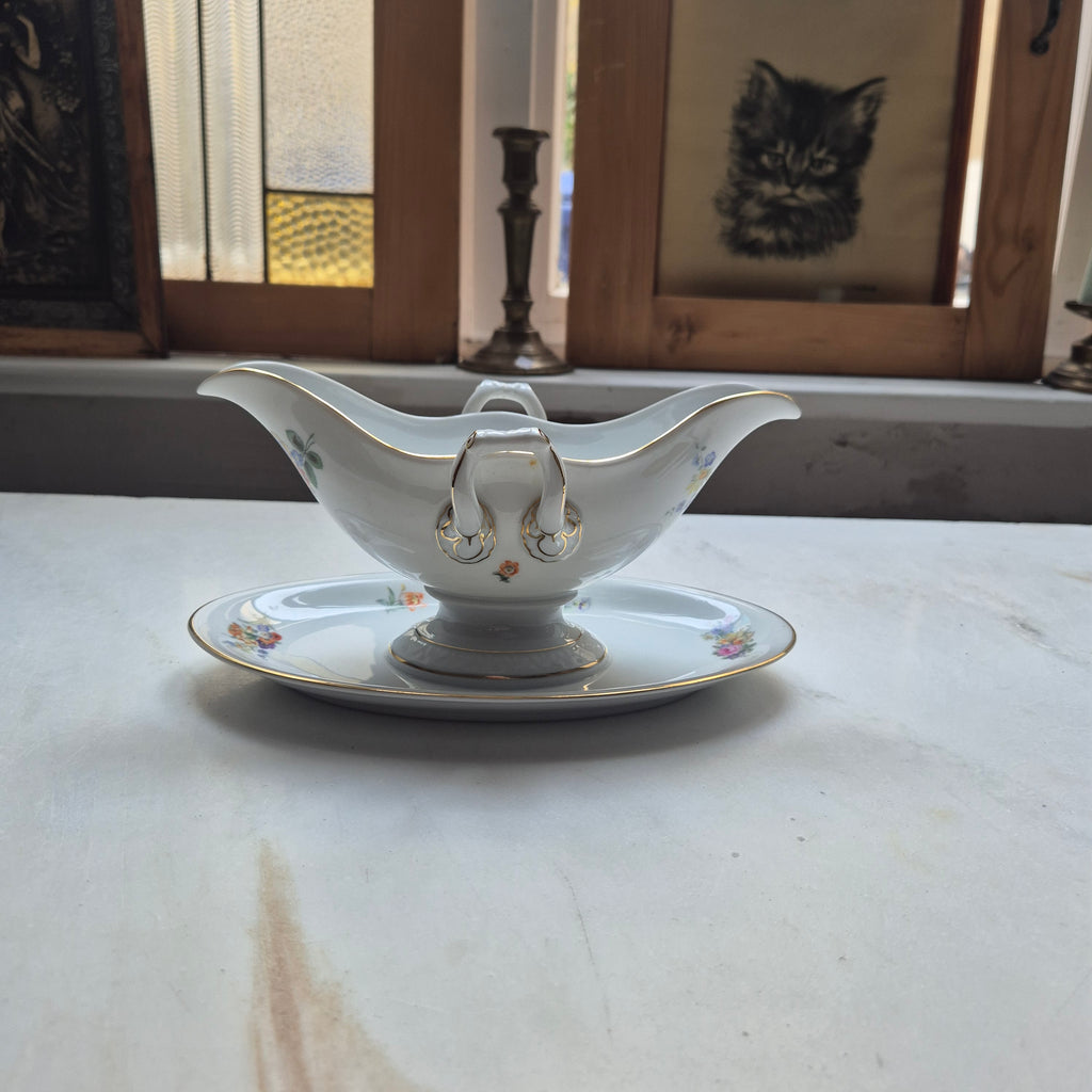 Antike Saucen Sauciere Schüssel Blumenmalerei Porzellan Goldrand Rosenthal