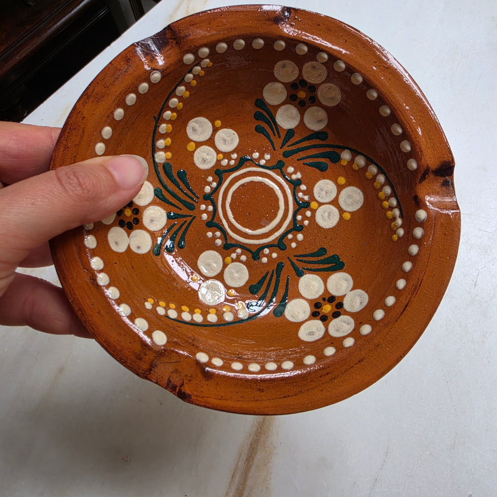 Keramik Vintage Aschenbecher Ascher für Balkon Handbemalt Blumen