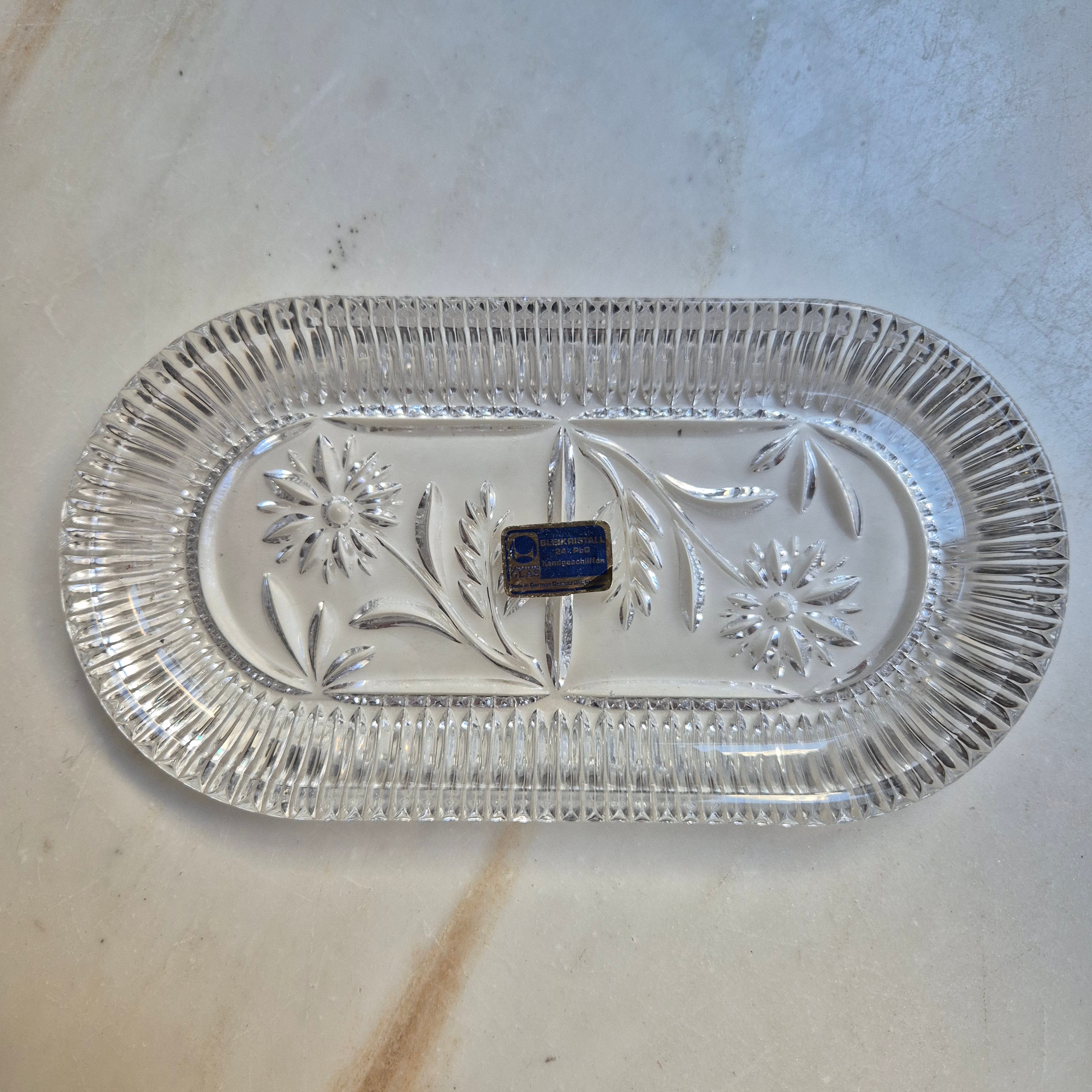 Kleine Vintage DDR Bleikristall Servierplatte Tellerchen Oval