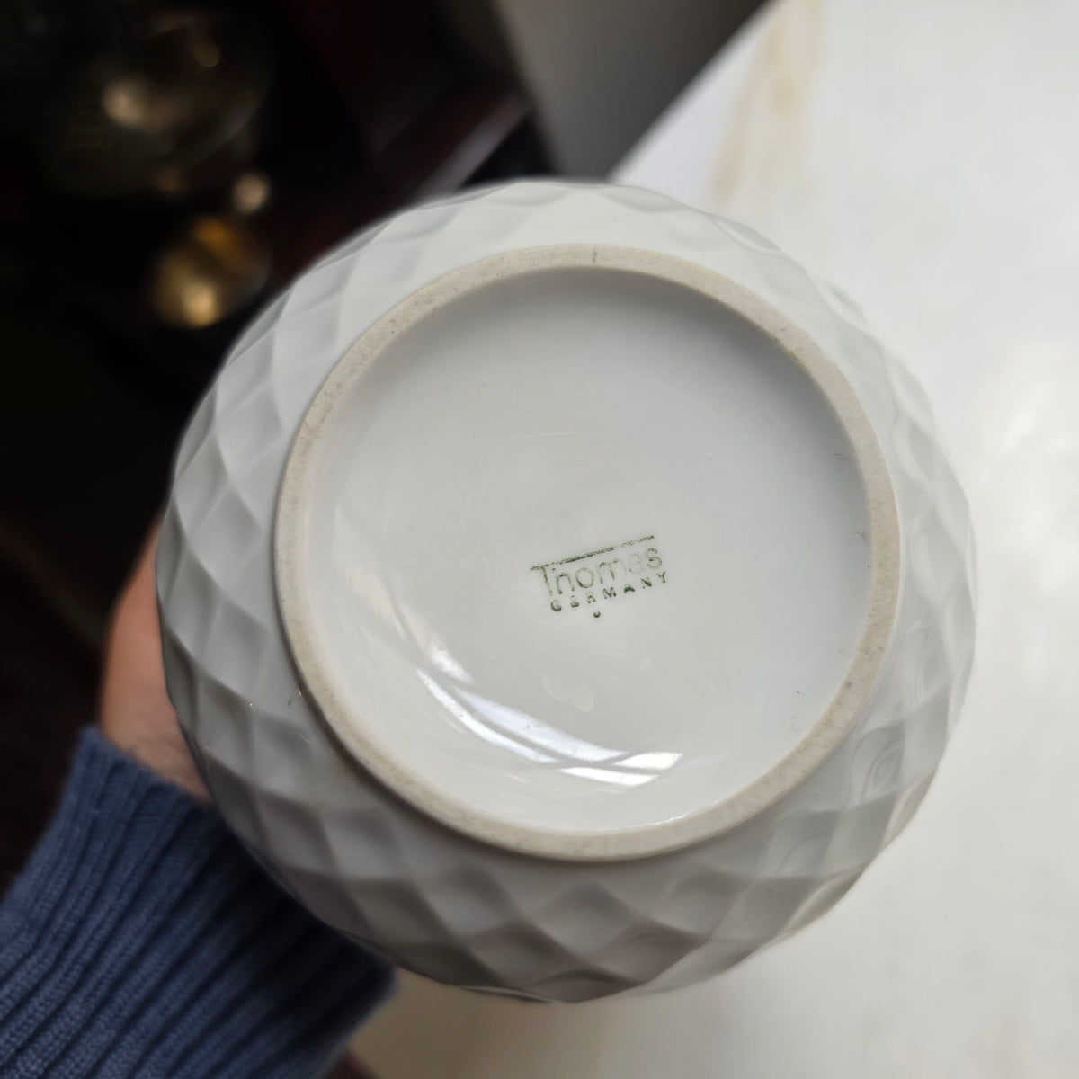 Vintage Thomas Porzellan Vase „Aruba“ - Rosenthal Gruppe – Weißes Rautenmuster - Relief - Mid-Century Modern