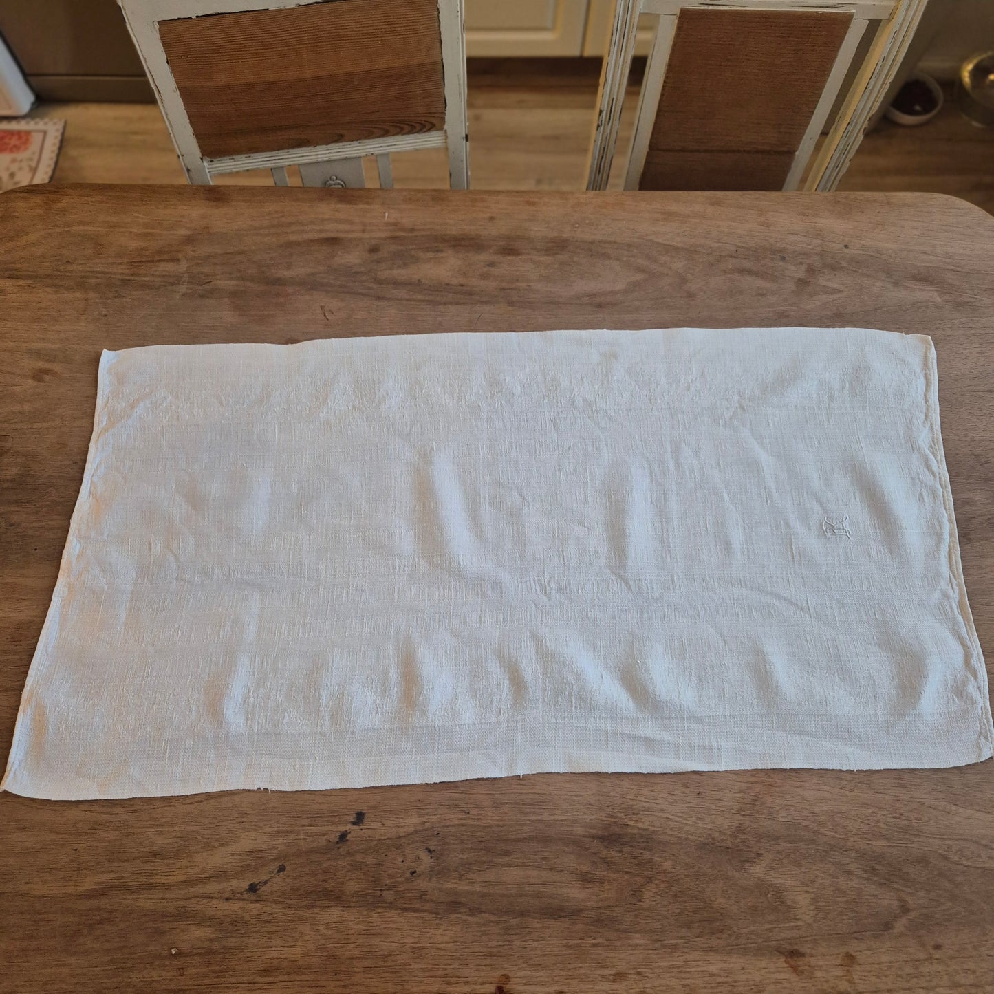 Antikes Leinen Geschirr-& Küchentuch Monogramm E.K. 46x88cm weiß